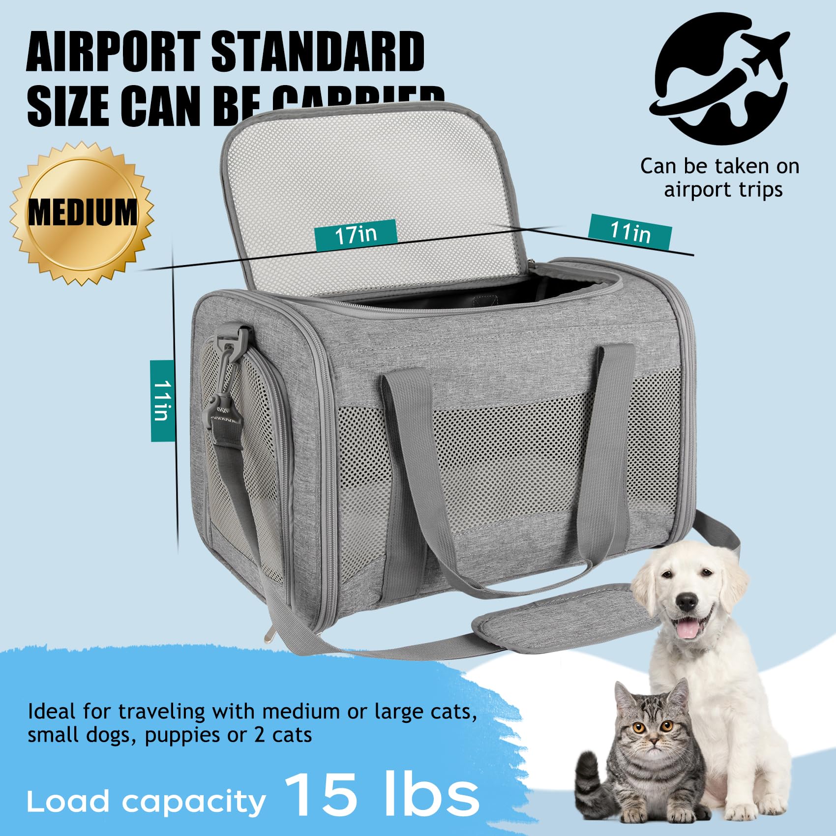 Yipincover Cat Carrier, Soft-Sided Airline Approved Pet Carrier Case With 4 Ventilated Windows For Cats And Dogs Under 10-25Lbs