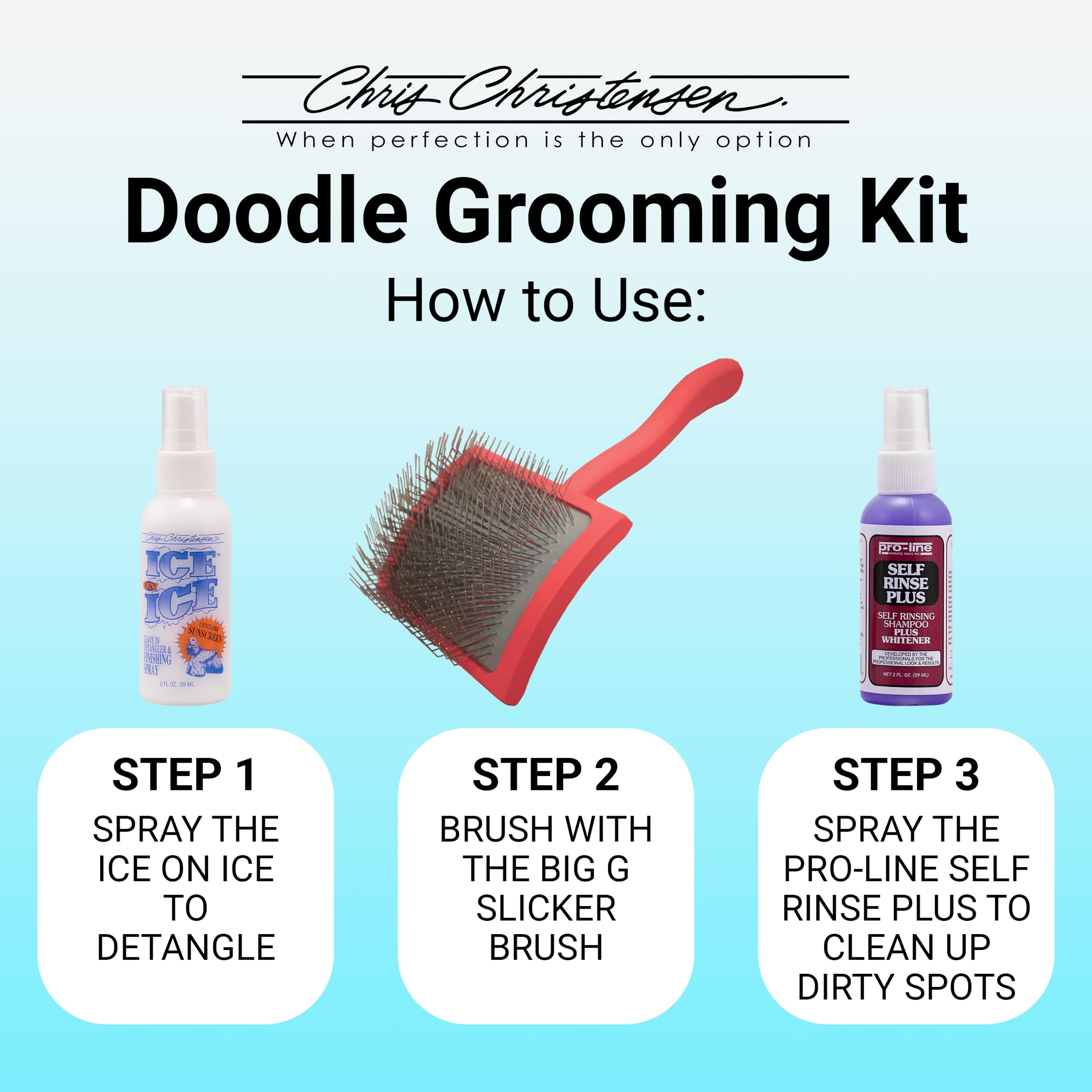 Chris Christensen Grooming Kit for Goldendoodles & Poodles - Slicker Brush, Detangling Spray, Red Nylon