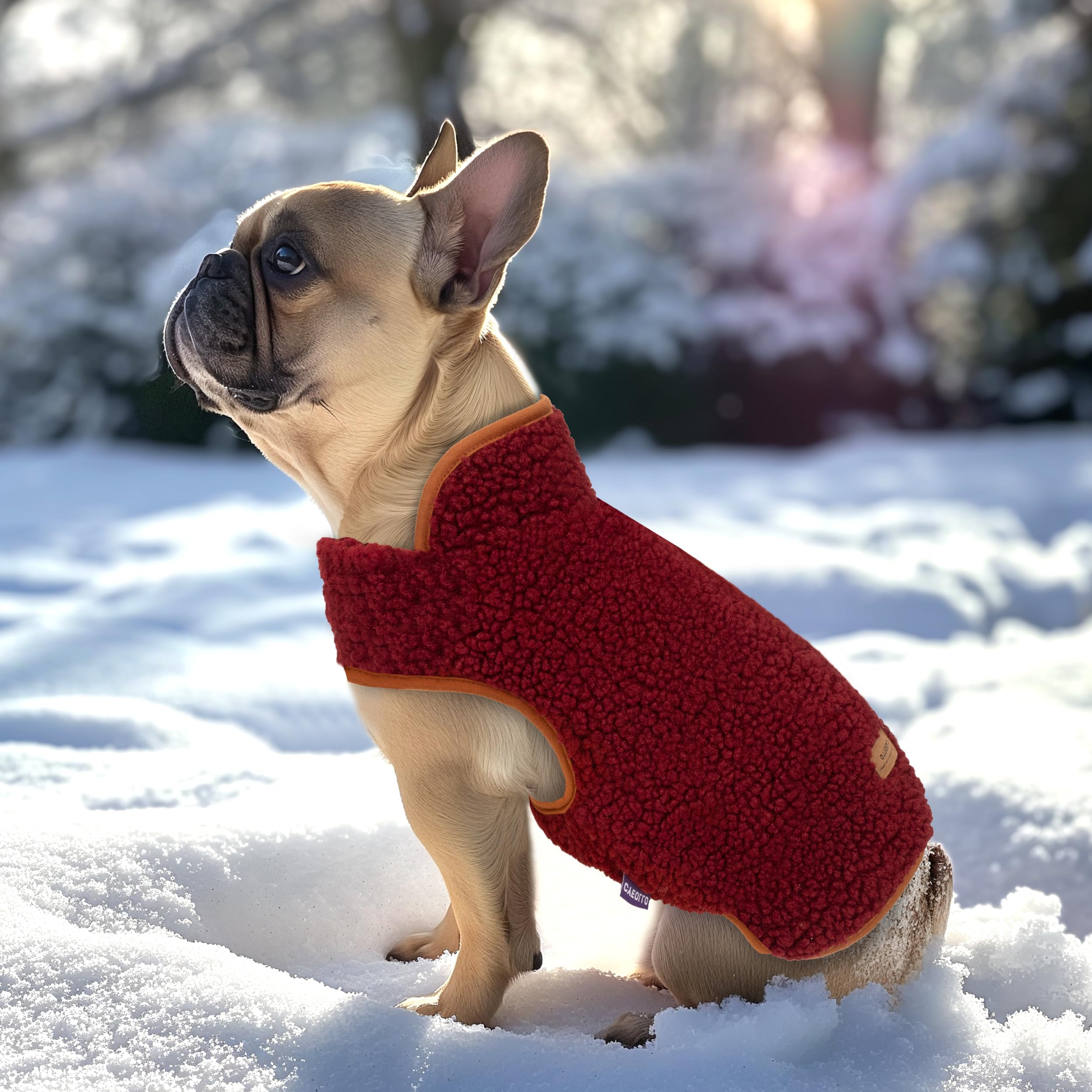 Cyeollo Sherpa Dog Coat Turtleneck Reversible Fleece Vest Sweater Thick Dog Clothes For Cold Weather Winter Jacket Warm Dog Coat