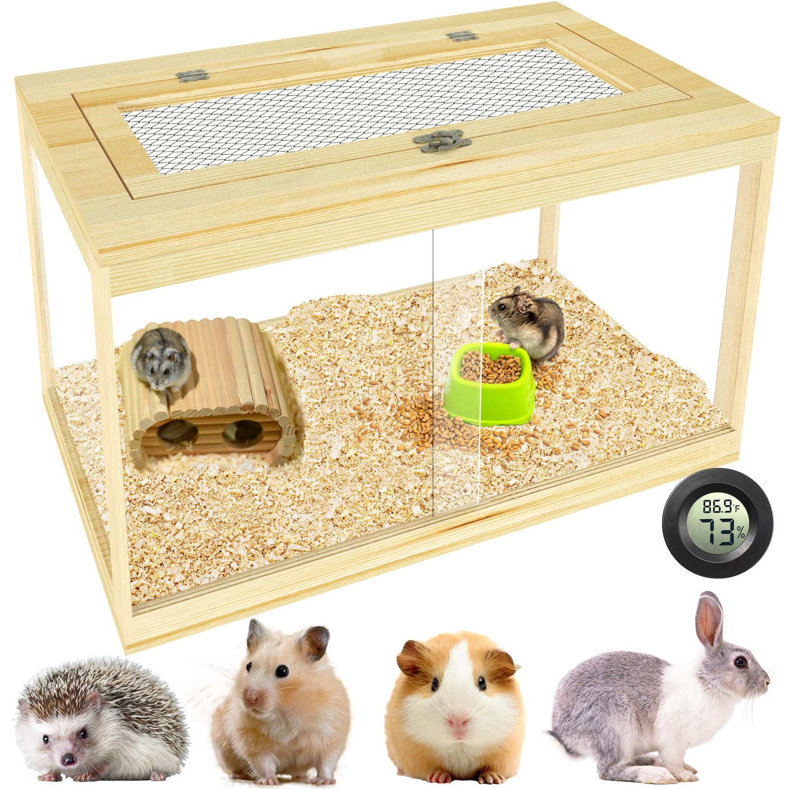 24'' Hamster Cage, Lockable Sliding Door Gerbil Cage, Dwarf Hamster Cage With Metal Mesh Roof, Mice And Small Animal Habitat, Ch