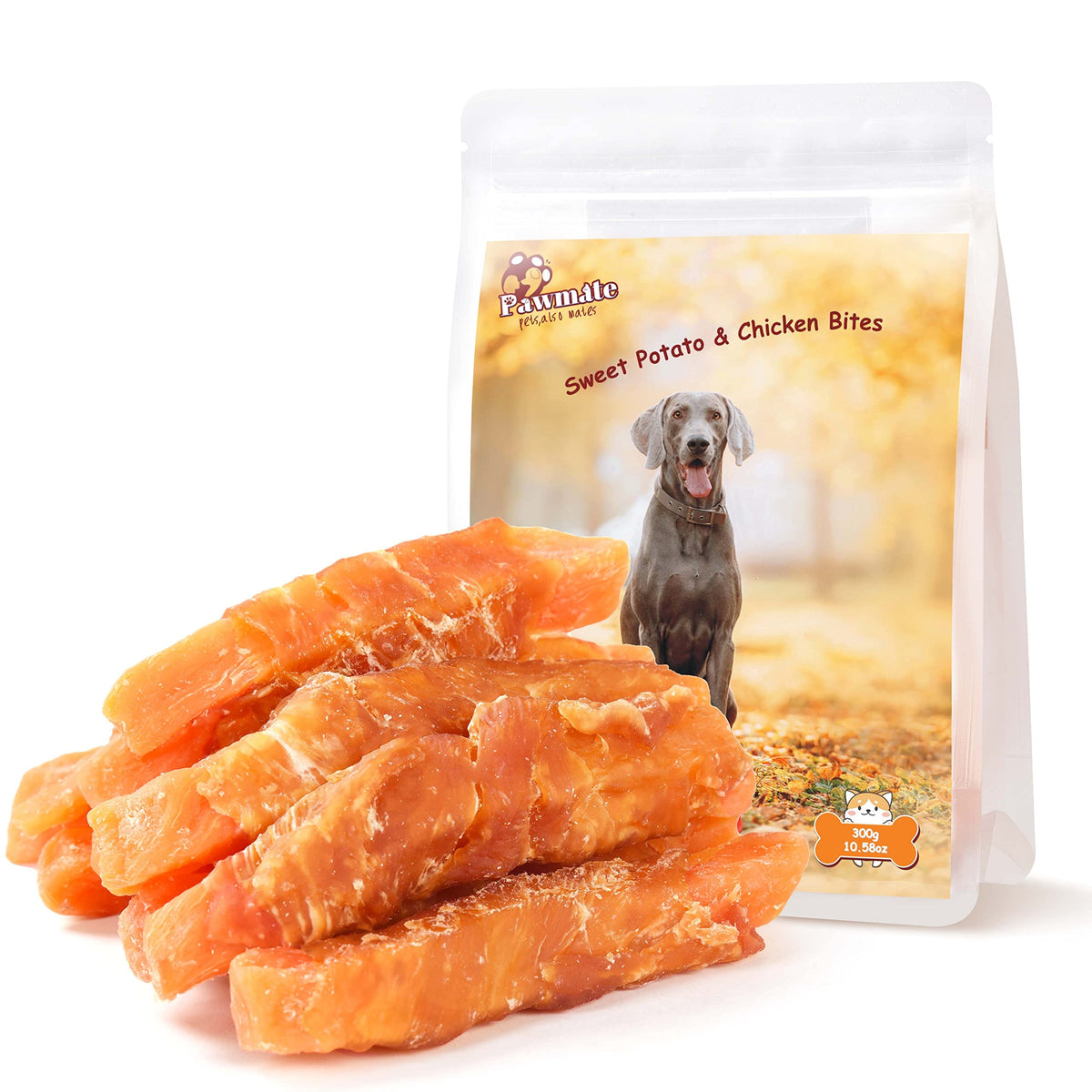 Pawmate Dog Treats Chicken Wrapped Sweet Potato Fries With Taurine, Gluten Free Grain Free Training Snacks For Small Medium Large Dogs, Skinless Sweet Potato Stripes & Chicken Bites Chewy