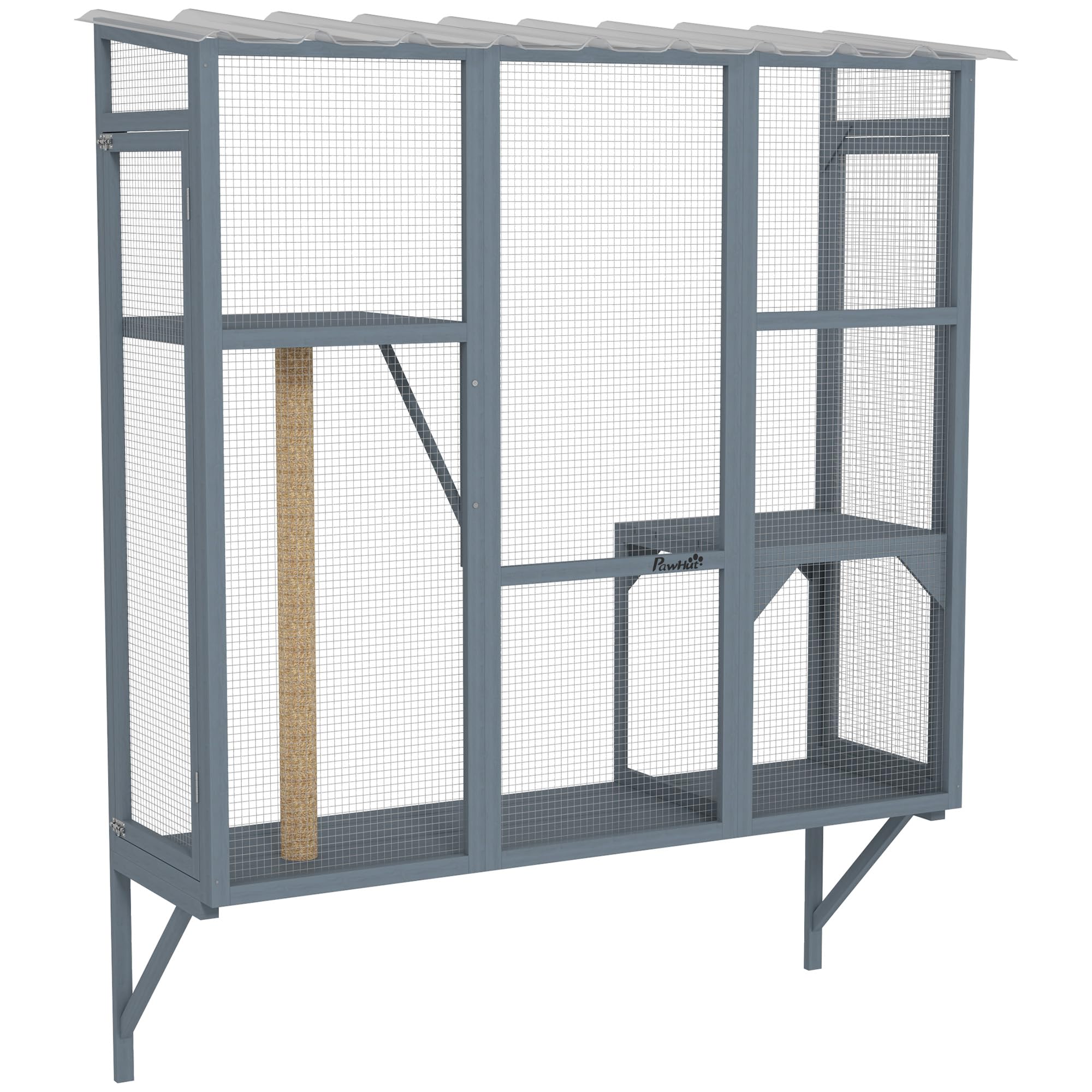 Pawhut Outdoor Catio, Cat Window Catio Box Enclosure For 2-3 Large Indoor Cats With 2 Jumping Platforms, Scratching Post, For Pl