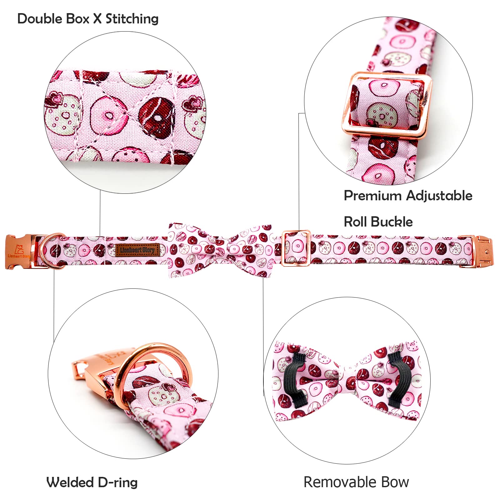 Lionheart glory Dog Collar, Pink Dog Bow Collar for Female Dogs Collar with Bow Adjustable Bowtie Collar Cute Patterns for Mediu