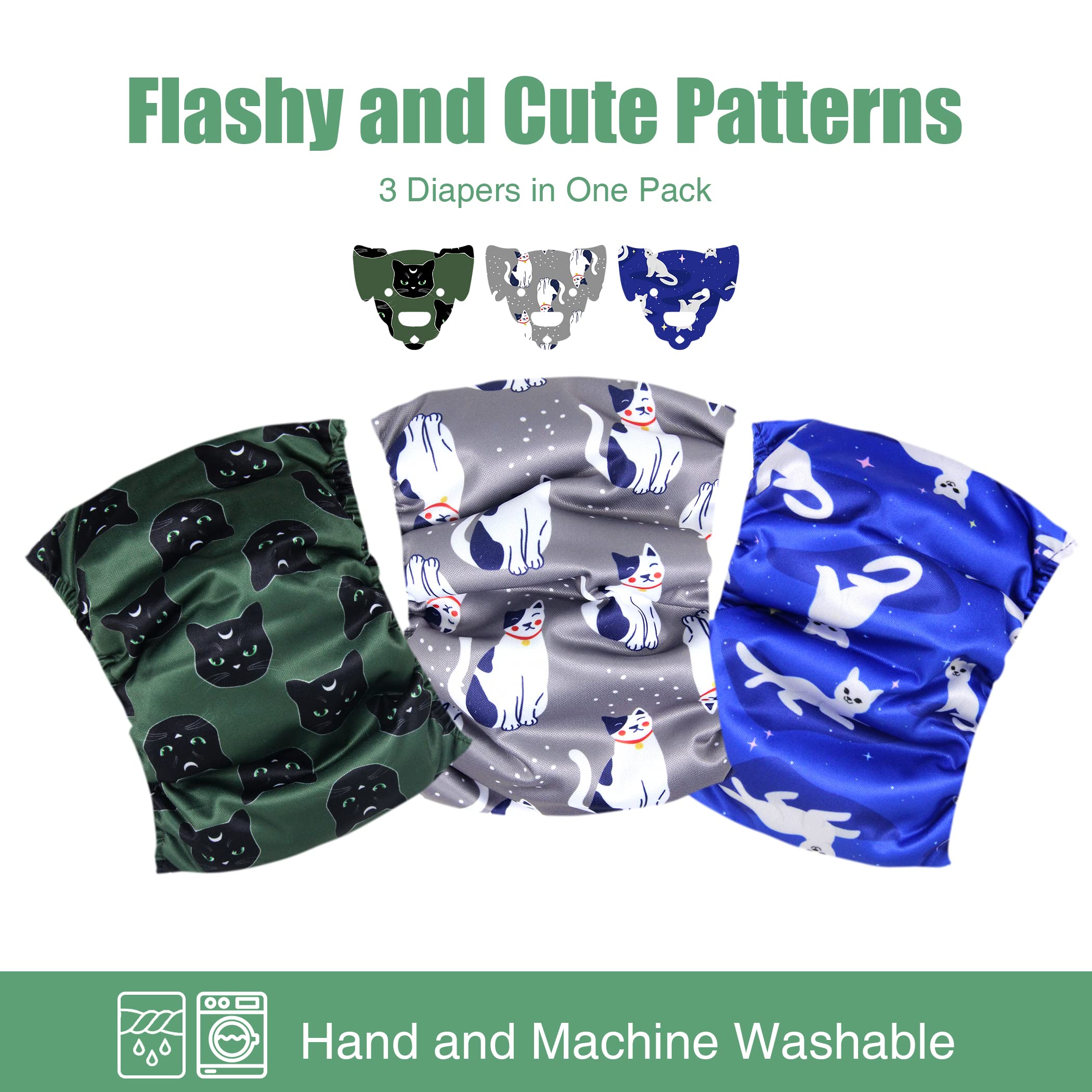 Wegreeco Washable Male Dog Belly Band (Stylish Pattern)- Pack Of 3 - Washable Male Dog Belly Wrap, Dog Diapers Male (Cool & Sweet Cat, S)