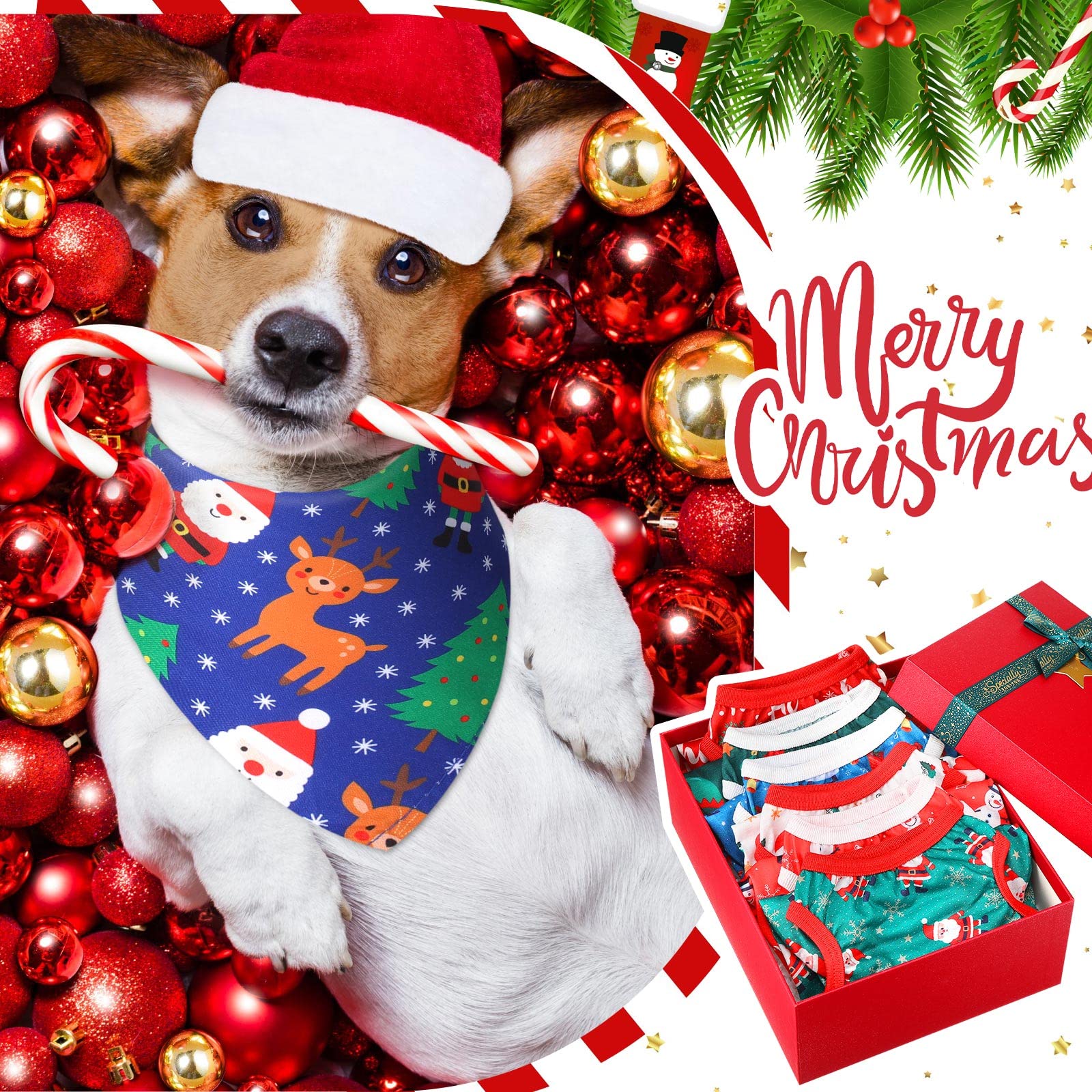 50 Pieces Christmas Dog Bandanas Bulk Dog Kerchief Set Bibs Triangle Dog Scarf Dog Bandanas With Christmas Patterns For Pet Christmas Party Costume Accessories Decoration (25.6 X 17.7 X 17.7 Inch)