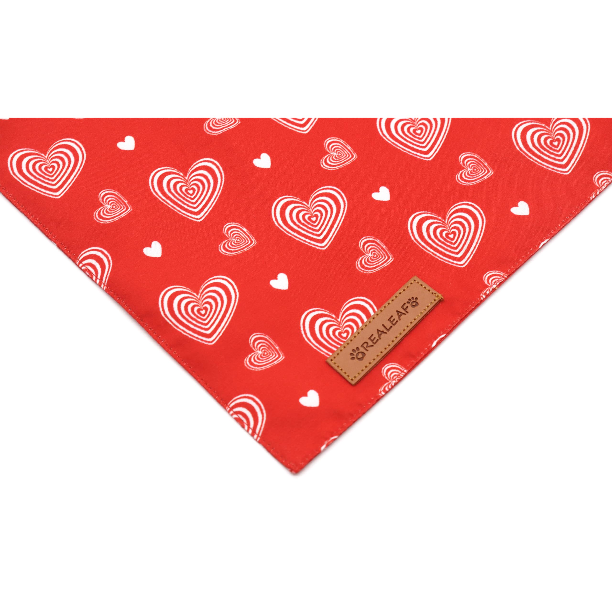Realeaf Valentines Day Dog Bandanas 2 Pack, Reversible Love Pet Scarf For Boy And Girl, Premium Durable Fabric, Heart Bandana Fo