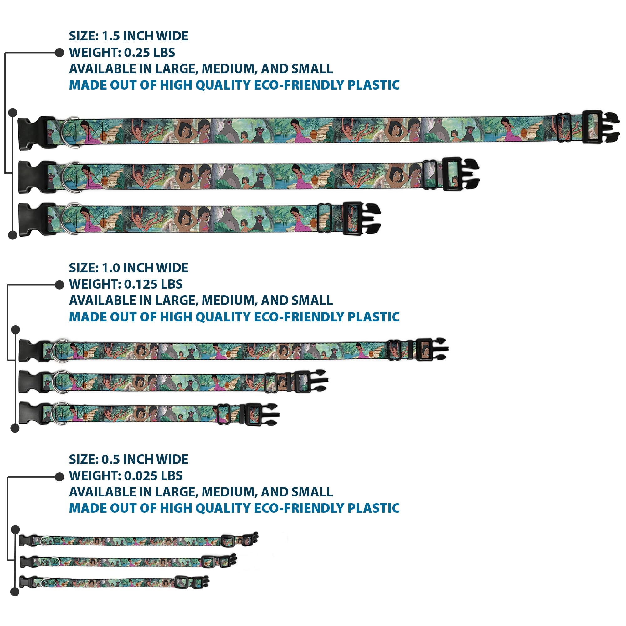 Buckle-Down Plastic Clip Collar - The Jungle Book Scenes - 1.5' Wide - Fits 13-18' Neck - Small