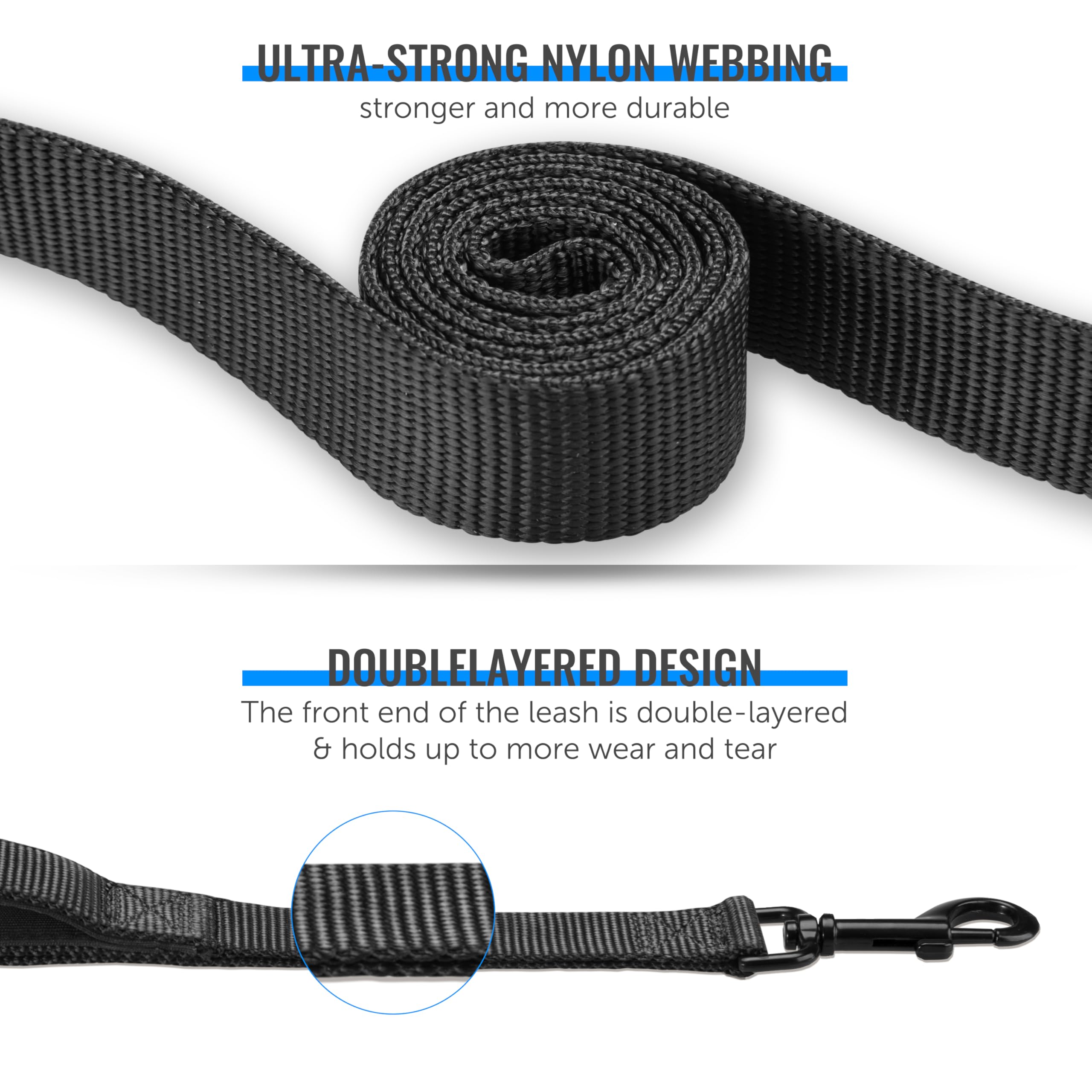 Tug 5 Ft Heavy Duty Dog Leash With Padded Traffic Handle | For Large & Medium Breed Dogs (Black)