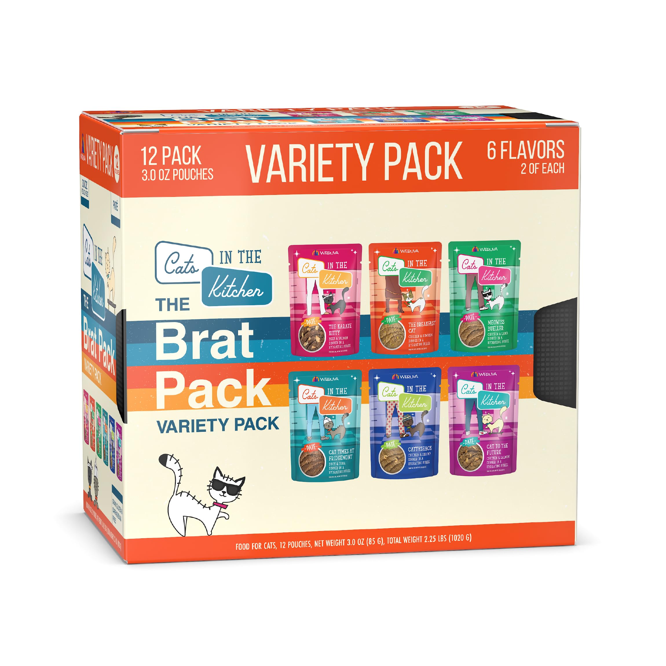 Weruva Cats in The Kitchen Slide N Serve The Brat Pack Variety Cat Food Pouches 3 Ounce (Pack of 12)
