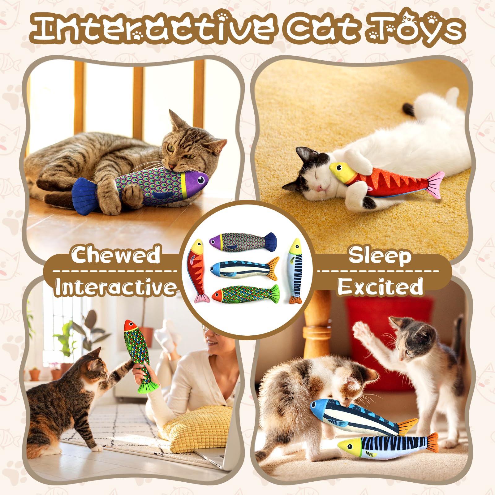 Jeefome Cat Toys Saury Fish: 5 Pack Catnip Toys With Crinkle Sound And Soft Cotton - Interactive Cat Toys For Indoor- Kitten Exe