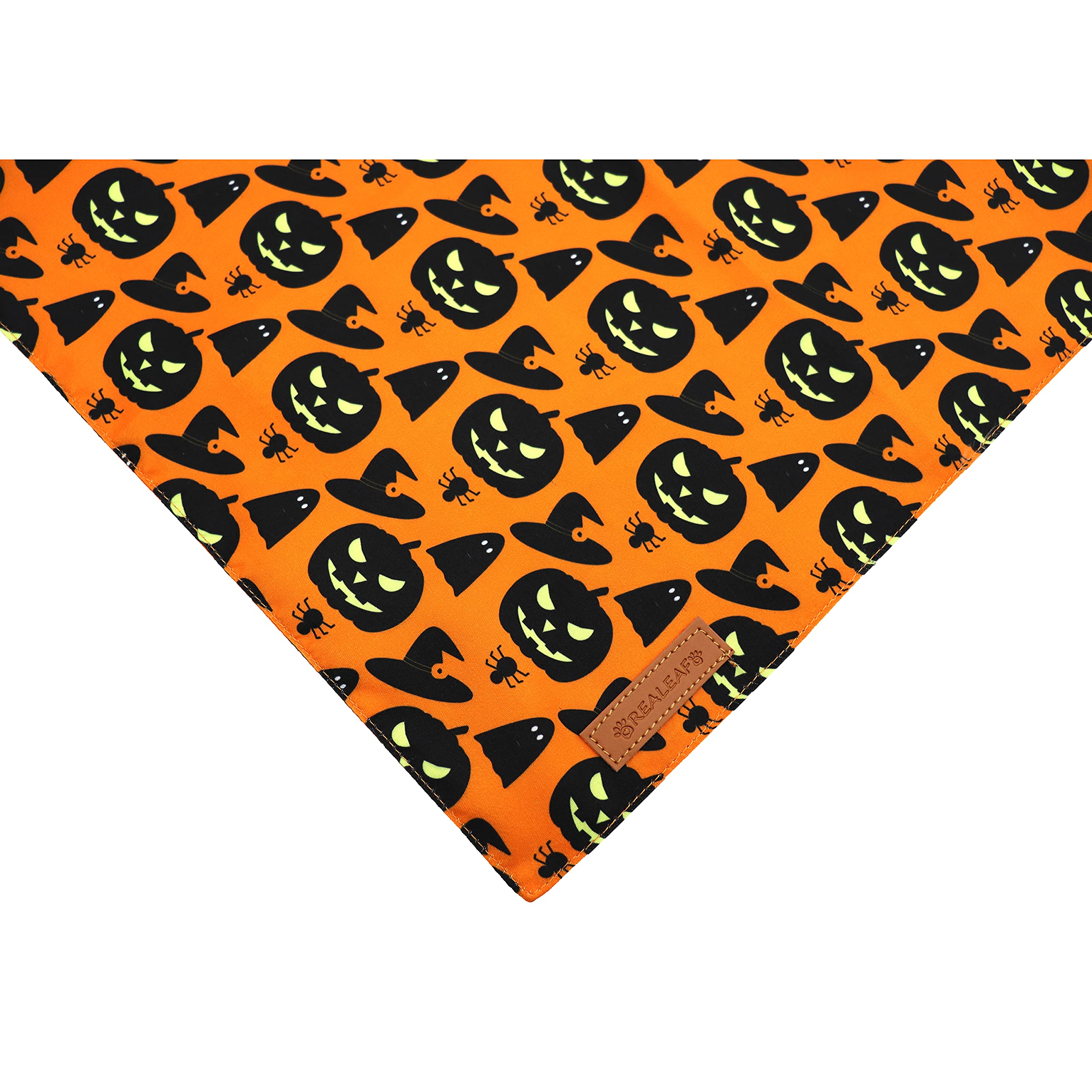 Realeaf Halloween Dog Bandanas 2 Pack, Pumpkin And Spider Web Bibs, Triangle Reversible Fall Pet Scarf, Premium Durable Fabric,