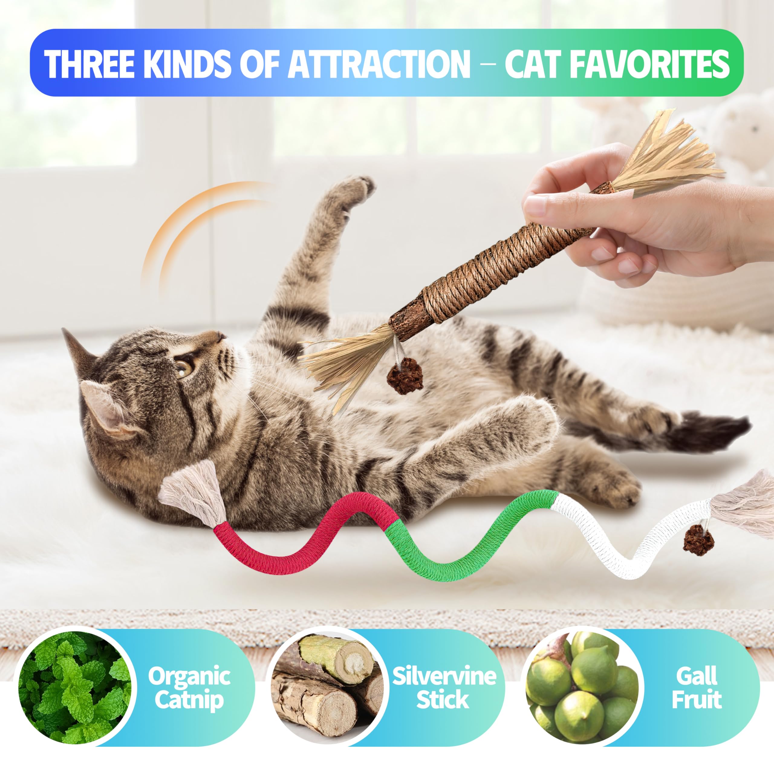 Gbsyu Cat Toys Chew Rope & Silvervine Sticks For Bored Indoor Adult Cats, 2Pcs Interactive Catnip Toys For Cats With Refillable