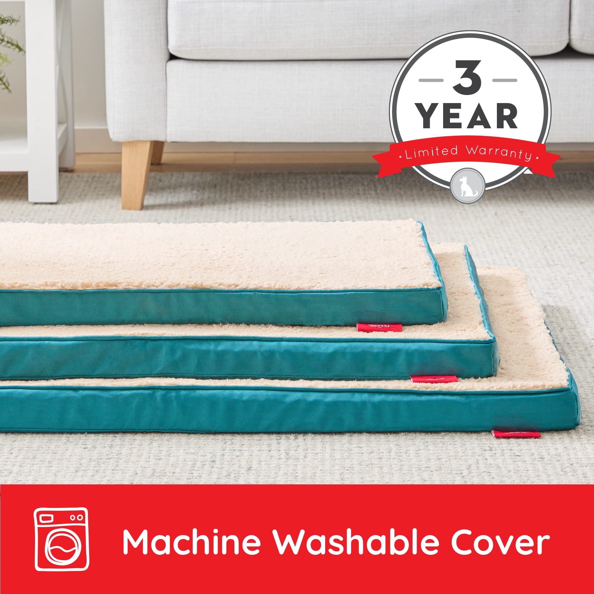 Brindle Dog Bed - Orthopedic Pet Bed - Dog Crate Bed With Machine Washable Cover - 2' Medium Dog Bed - Teal