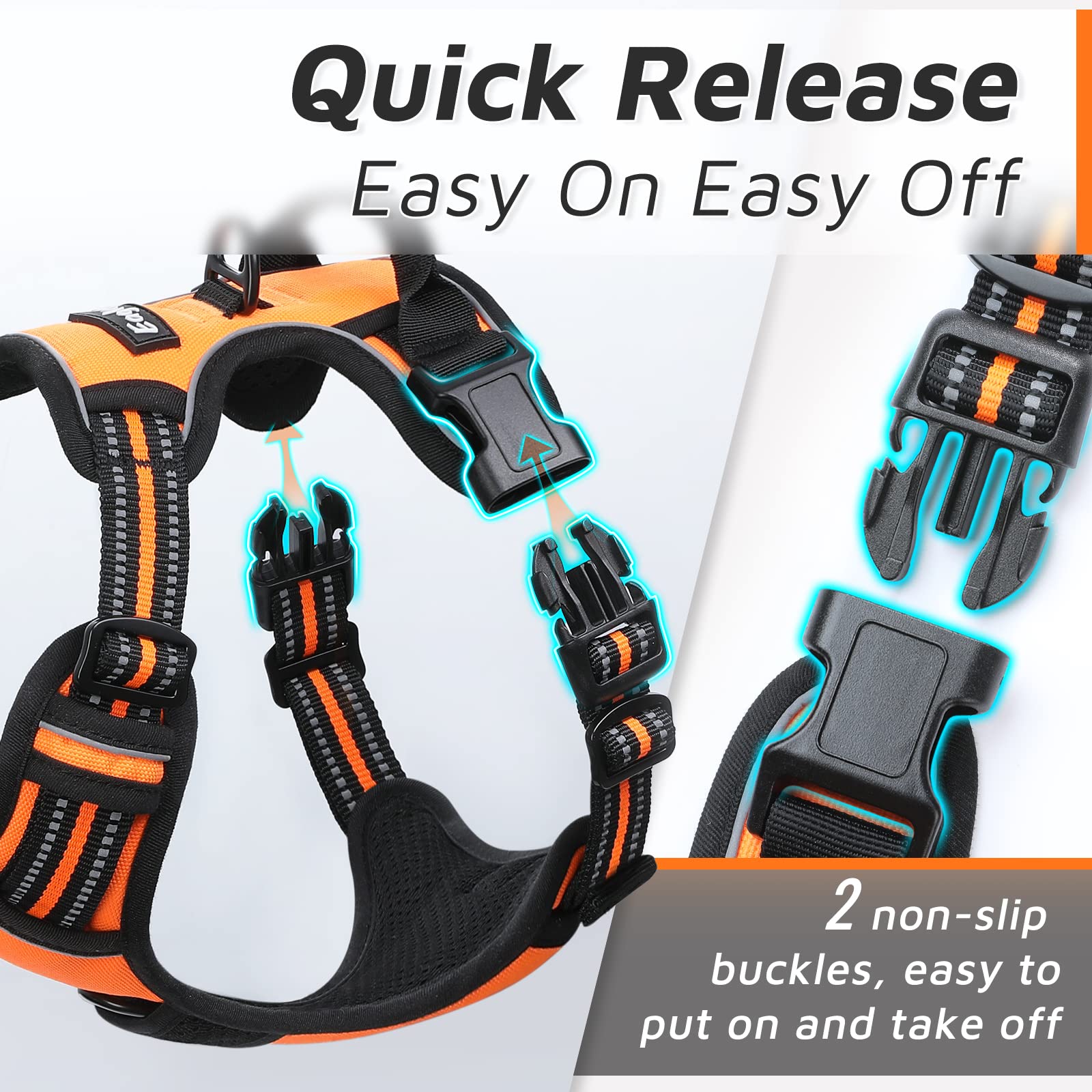 Eagloo Dog Harness For Large Dogs, No Pull Service Vest With Reflective Strips And Control Handle, Adjustable And Comfortable For Easy Walking, No Choke Pet Harness With 2 Metal Rings, Orange, L