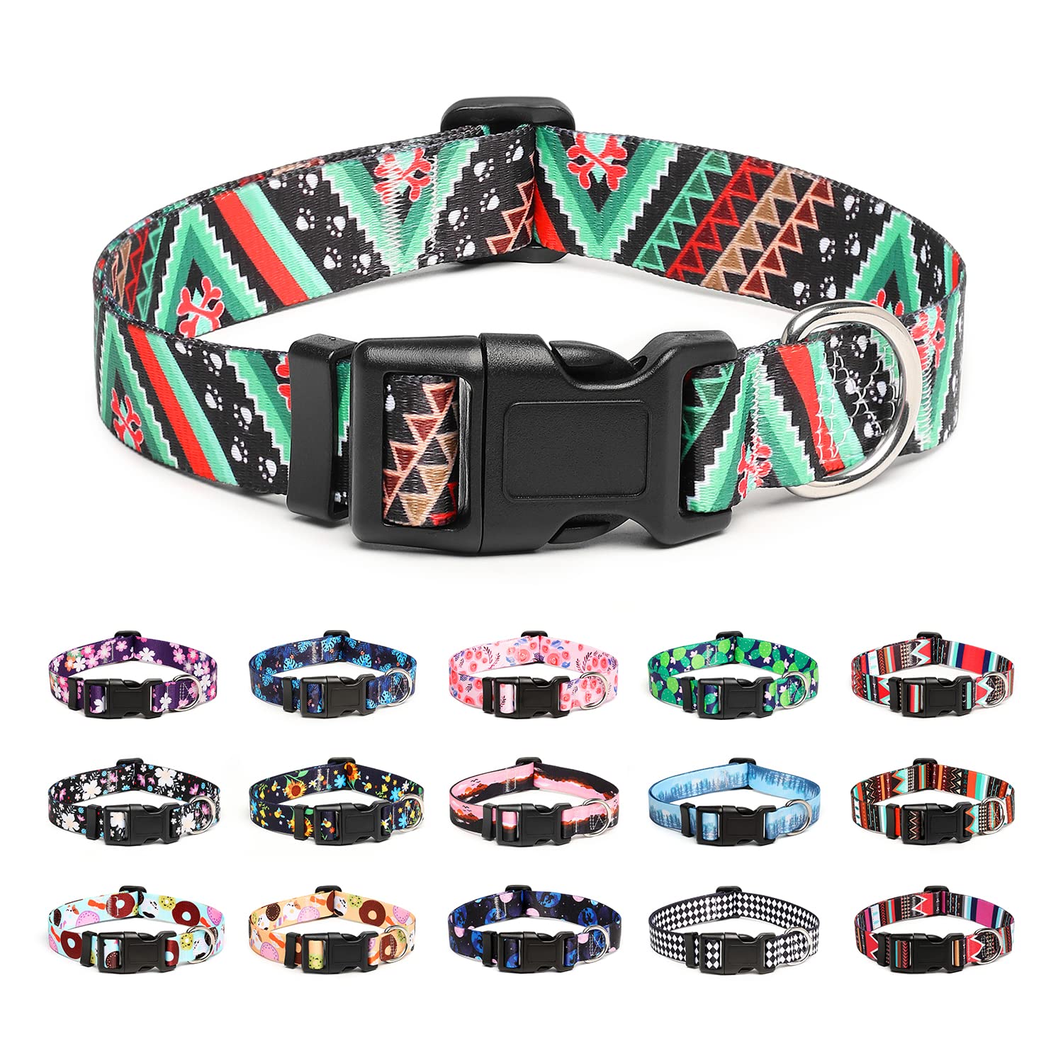 Mercano Adjustable Dog Collar - Special Design Patterns, Soft Nylon Comfortable Durable Pet Collar For Small Medium Large Dogs (S, Ethnic Green)