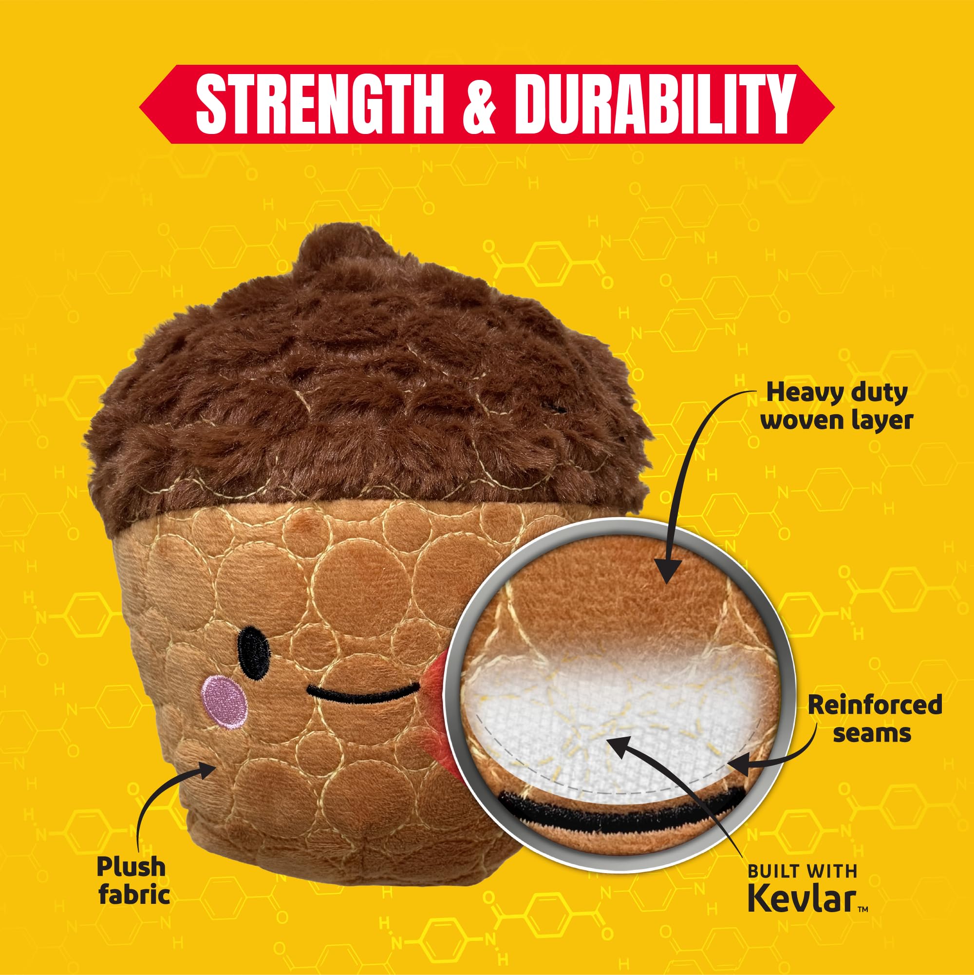 Bite Force Cheeky Acorn Dog Toy - Kevlar-Reinforced, Durable Squeaker for Small, Medium, Large Dogs - Brown, Model BF1199
