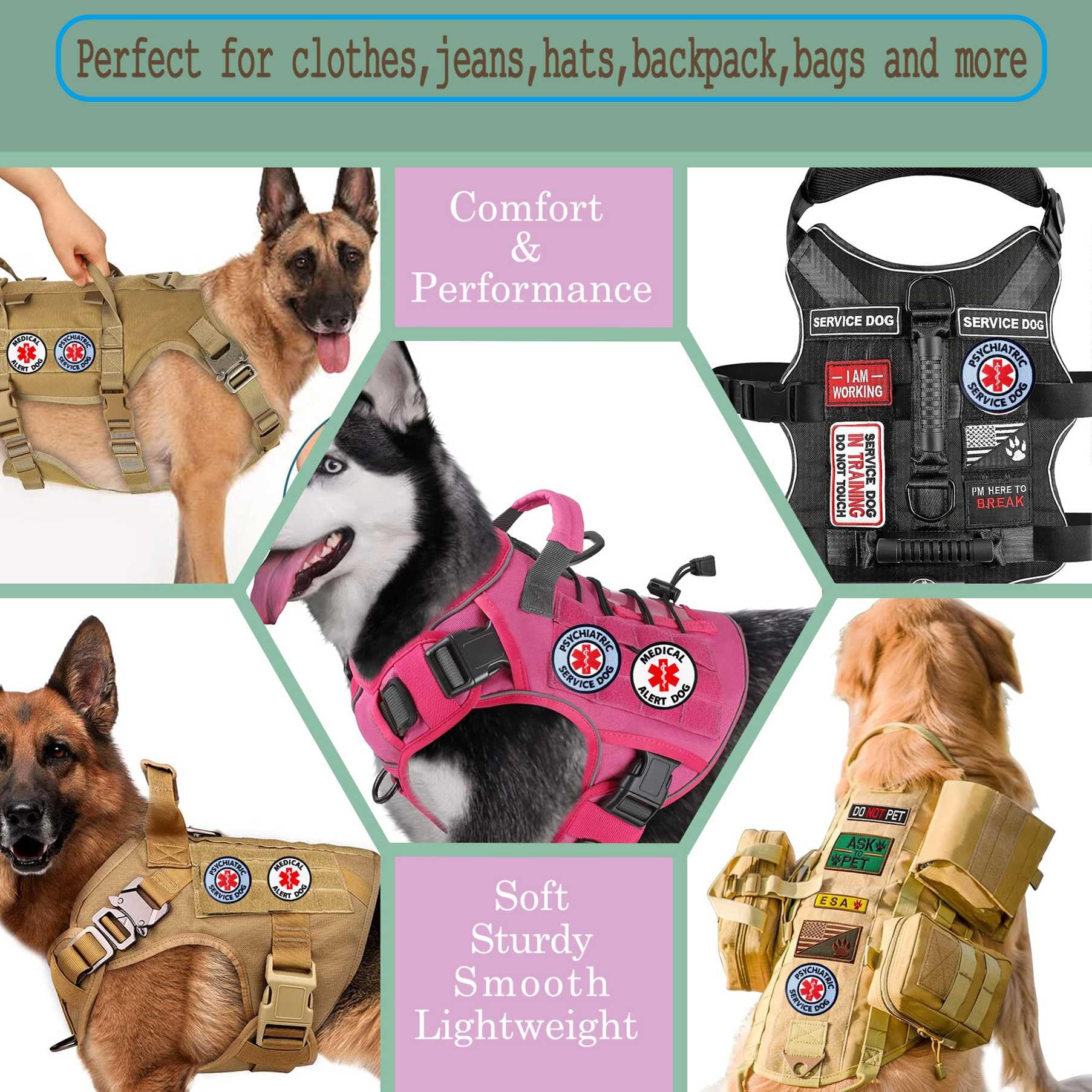 Service Dog Patch, Ems Psychiatric Service Dog Patches For Samll/Large Dog Vests Harness, Embroidered Hook & Loop Patch