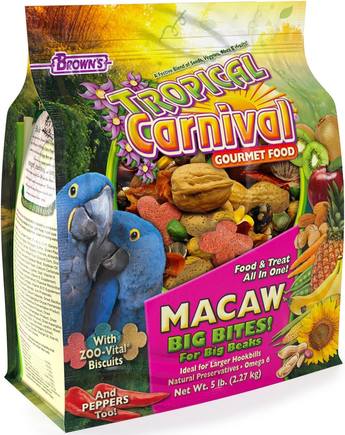 Tropical Carnival Gourmet Macaw Food Big Bites, 5 lb, Fortified with Probiotics for Digestive Health, Model 446851