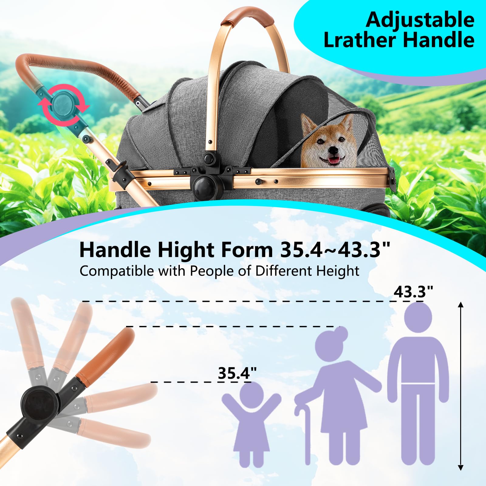 Ingborsa Pet Stroller For Medium & Small Dogs - Foldable, Lightweight Dog Carrier With Storage Basket (Gray)