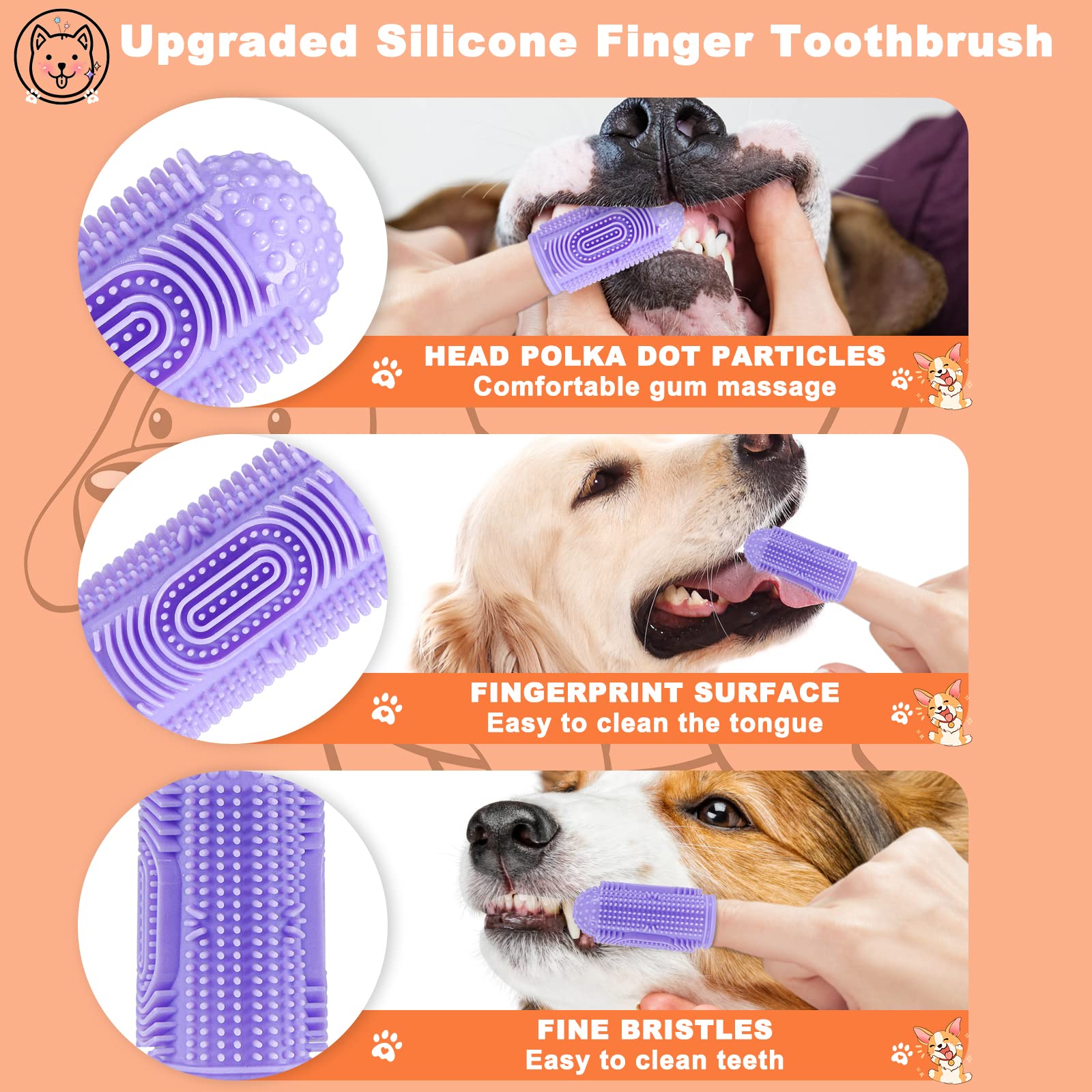 YUEYUEJIA Dog Toothbrush Finger Toothbrush Dogs Tooth Brushing Kit 4Pack Dogs Finger Toothbrushes for Dog Teeth Cleaning& Dental