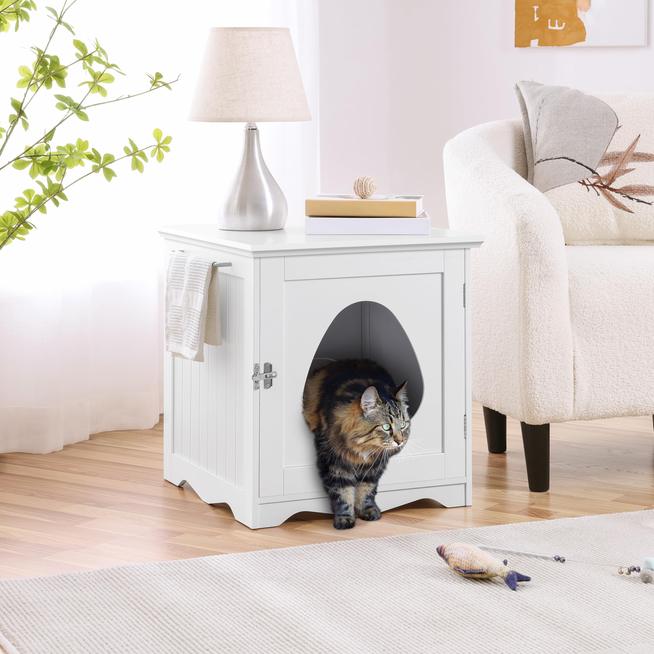 Yaheetech Cat Litter Box Enclosure, Litter Furniture Hidden with Towel Bar, Wooden Kitty Washroom, Dog Proof Litter Box Cabinet,