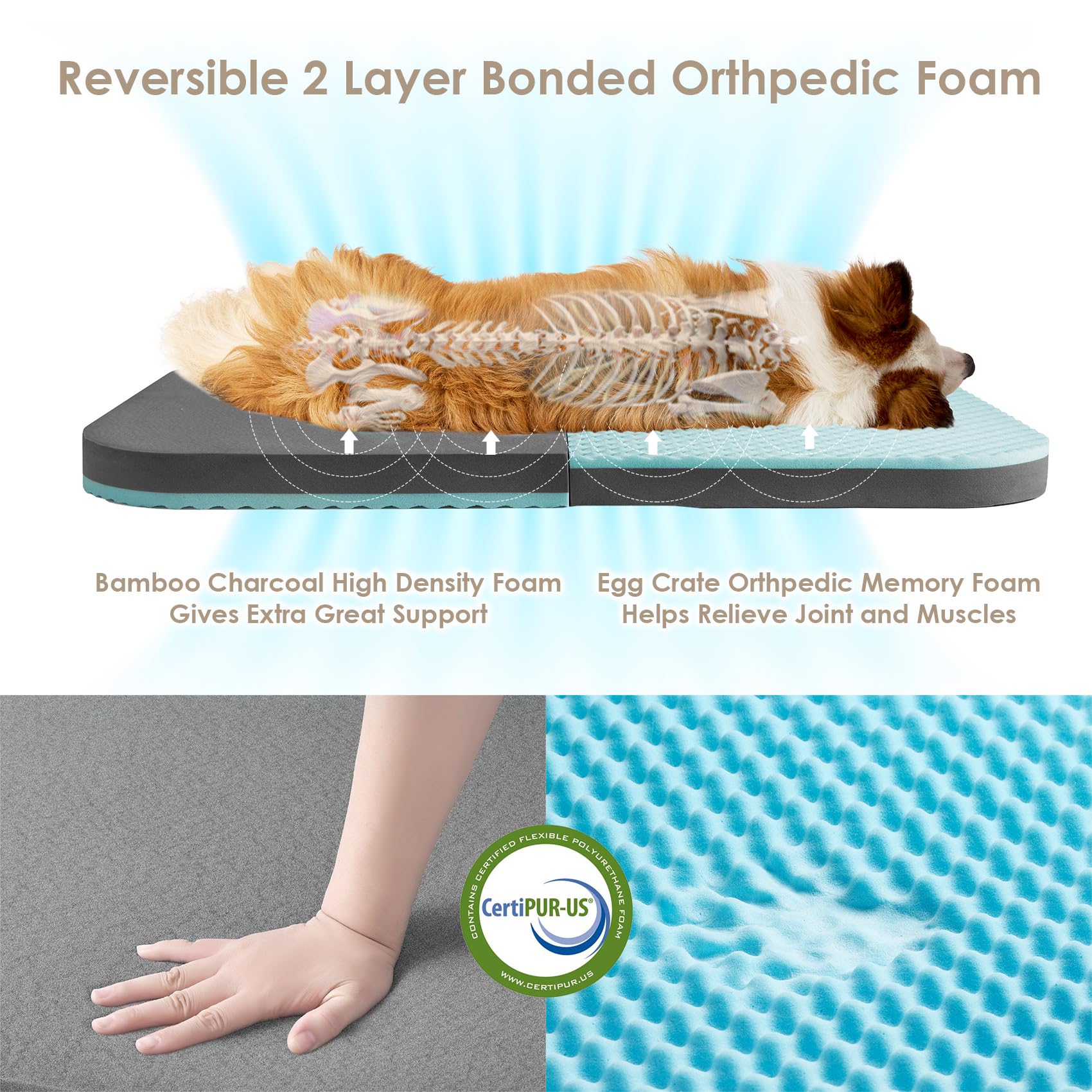 EHEYCIGA Foldable Human Dog Bed, 72x44x11 Orthopedic Memory Foam Human Sized Dog Bed, Waterproof Pet Bed for People, Faux Fur Pe