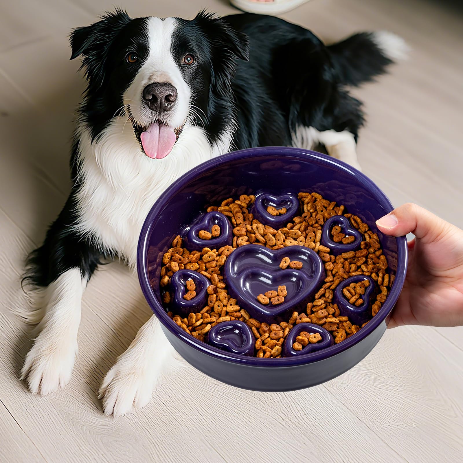 Buyank Ceramic Slow Feeder Dog Bowl, 4-Cup Anti-Slip Puzzle Feeder for Medium/Large Dogs, Indoor/Outdoor Pet Bowl for Fast Eater