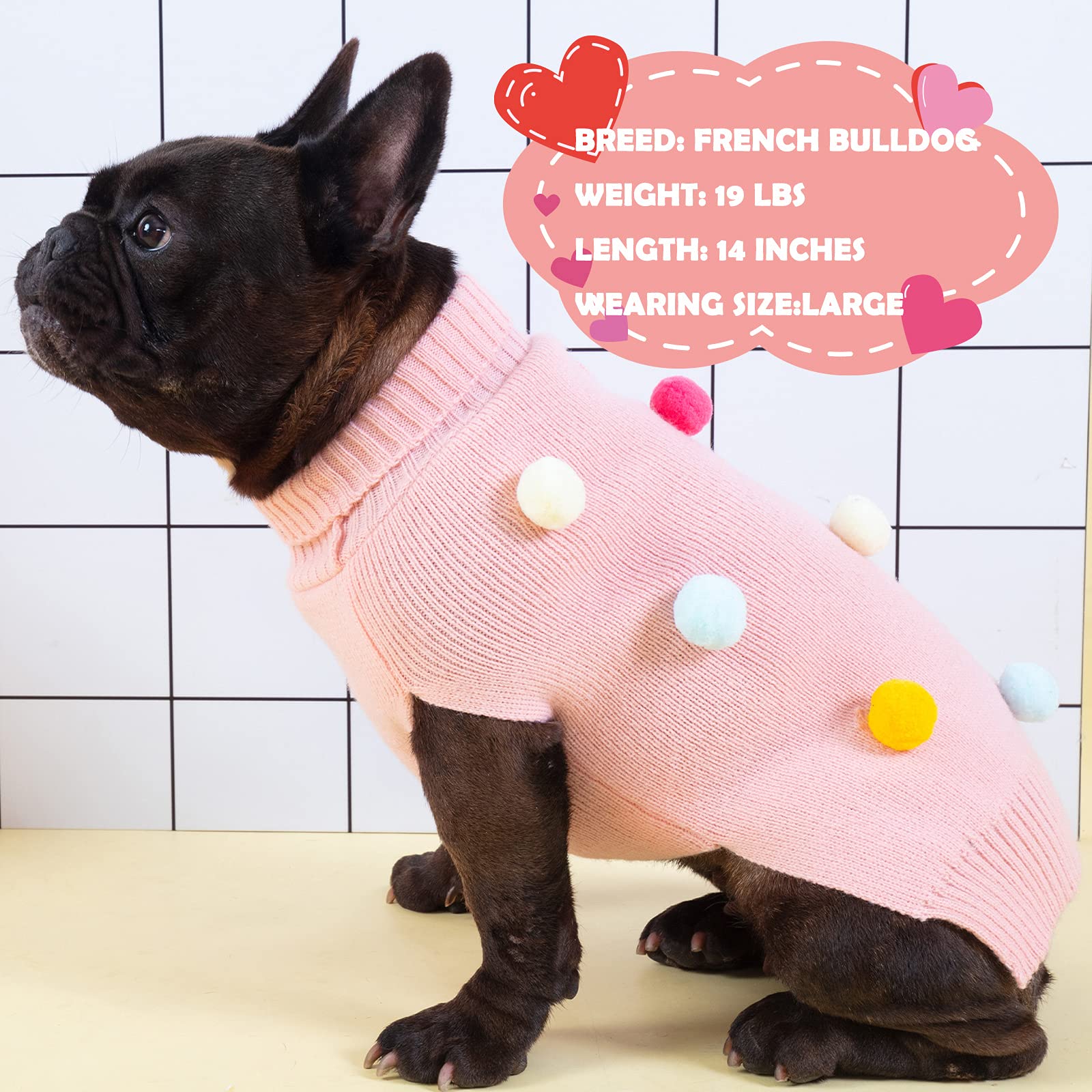 Kyeese Dog Sweater With Colorful Pompom Ball Turtleneck Dog Knitwear With Leash Hole For Small Dogs Puppy Cat Sweater,Xs