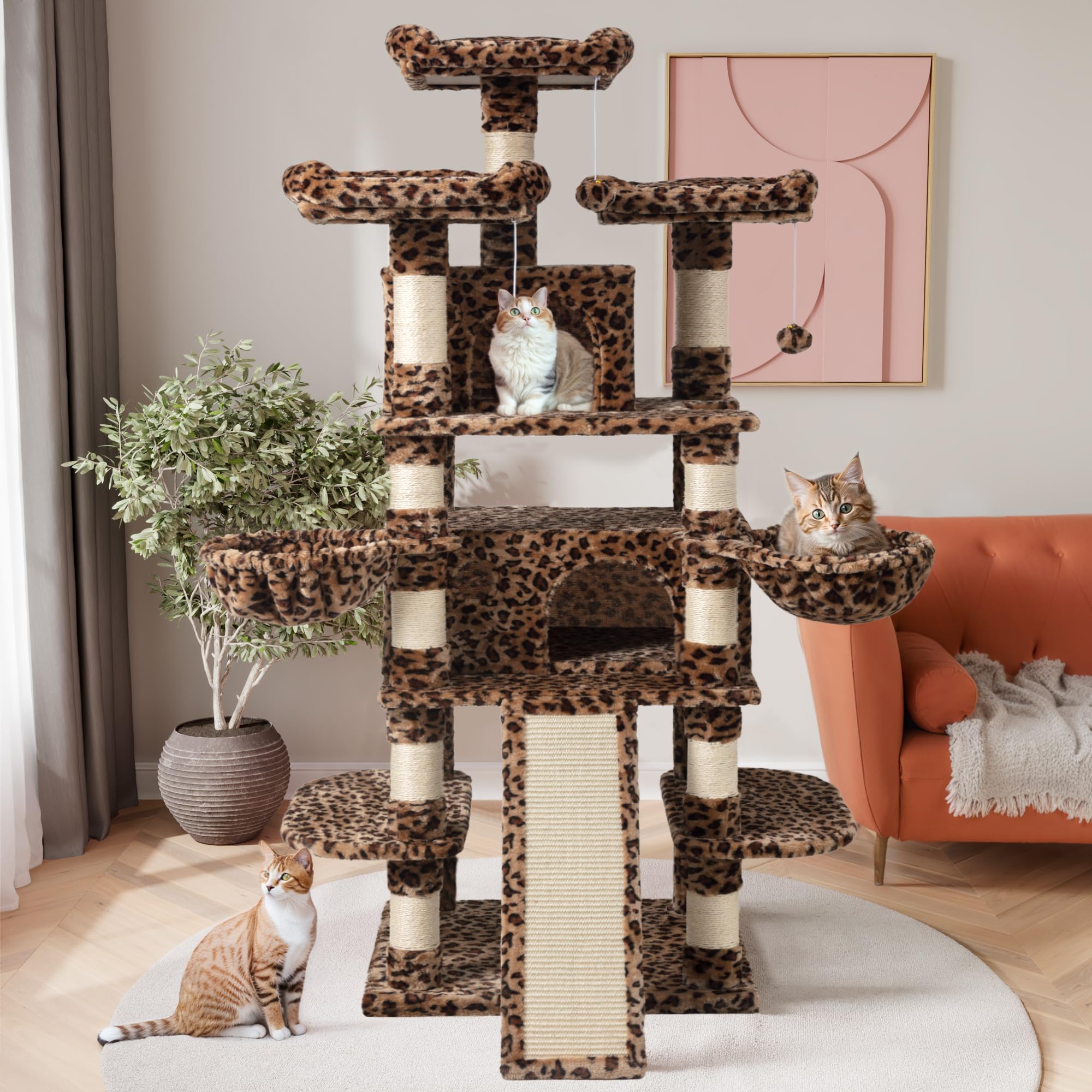 SHA CERLIN 68 Inches Multi-Level Large Cat Tree for Large Cats/Big Cat Tower with Cat Condo/Cozy Plush Cat Perches/Sisal Scratch