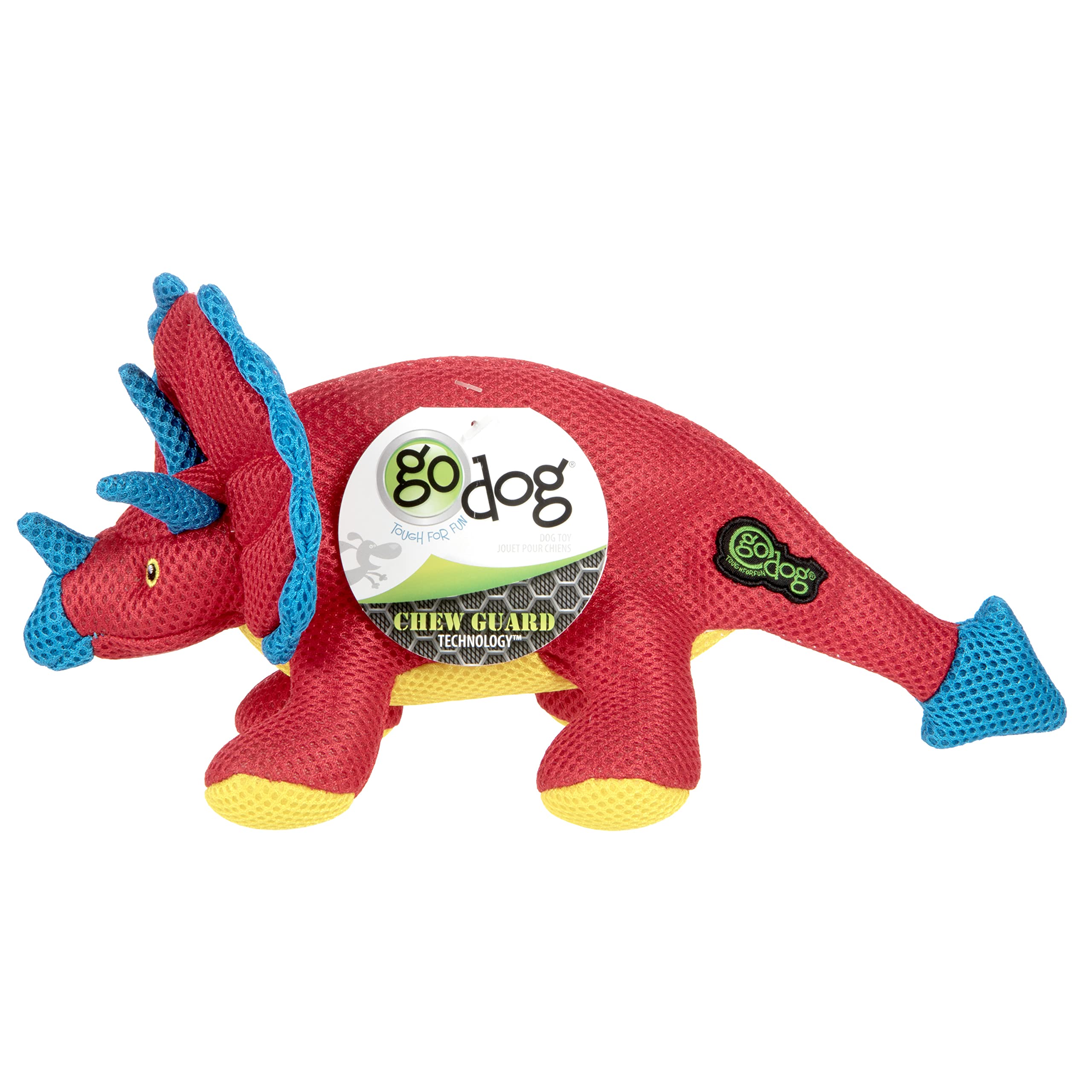 goDog Double Chew Guard Mesh Dinos Frills Squeaky Dog Toy - Red, Small