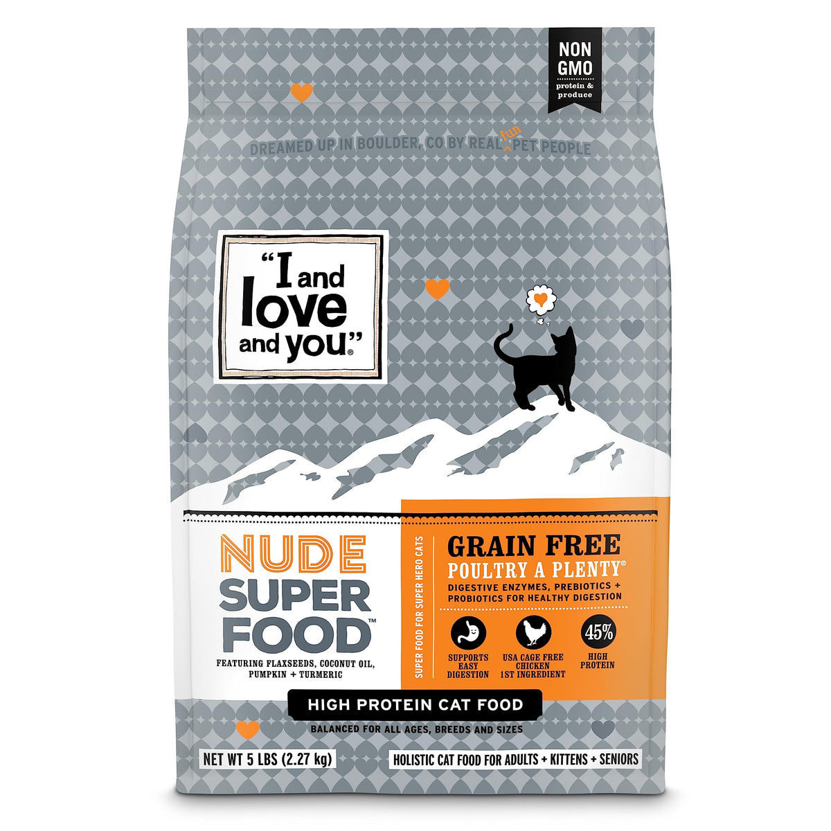 I And Love And You Nude Super Food Dry Cat Food - Turkey + Chicken - Grain Free, High Protein, No Fillers, Superfoods, 5Lb Bag