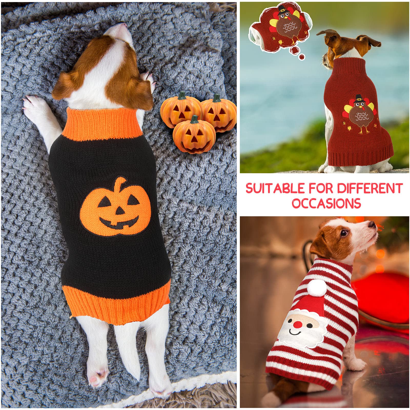 Sanwuta 3 Pieces Halloween Thanksgiving Christmas Dog Sweaters Sets Pumpkin Turkey Santa Puppy Dog Clothes Pet Knitwear For Dog Cat Pet Costume(X-Large)