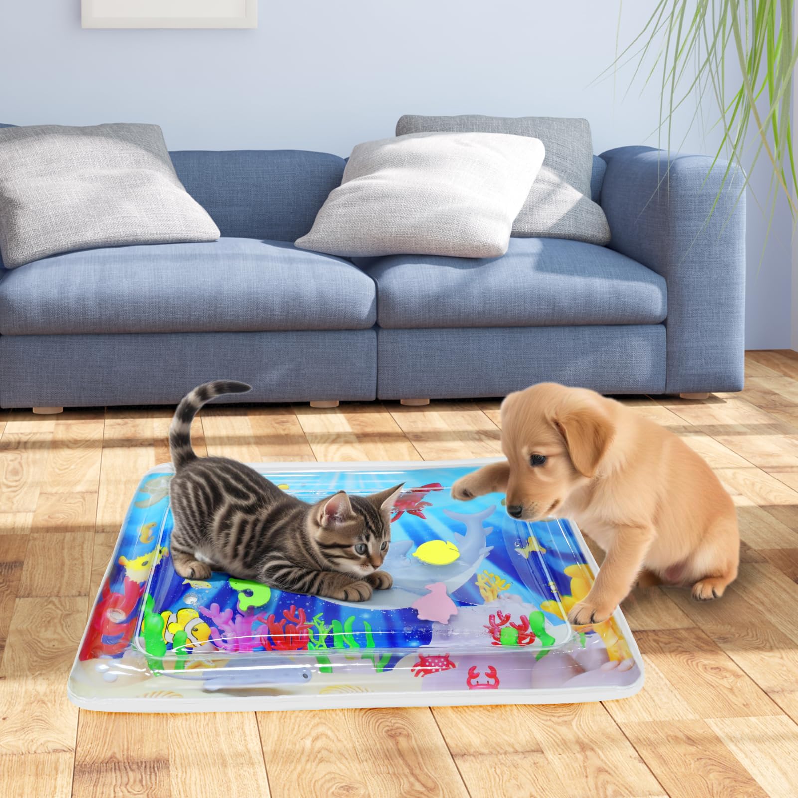 Water Sensory Playmat for Cats, Thickened Upgraded Cat Dog Toys Bored Pet Animals Cat Kicker Toys Self Play Mat, Interactive Toy