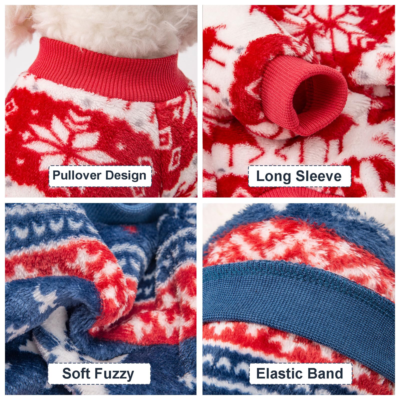 Kyaringtso Dog Sweater, 2 Pack Dog Sweaters For Small Dogs, Dog Clothes For Small Dogs Girl Boy, Ultra Soft And Warm Puppy Sweater Dog Coat For Winter Christmas (X-Small, Xmas Red+Xmas Blue)