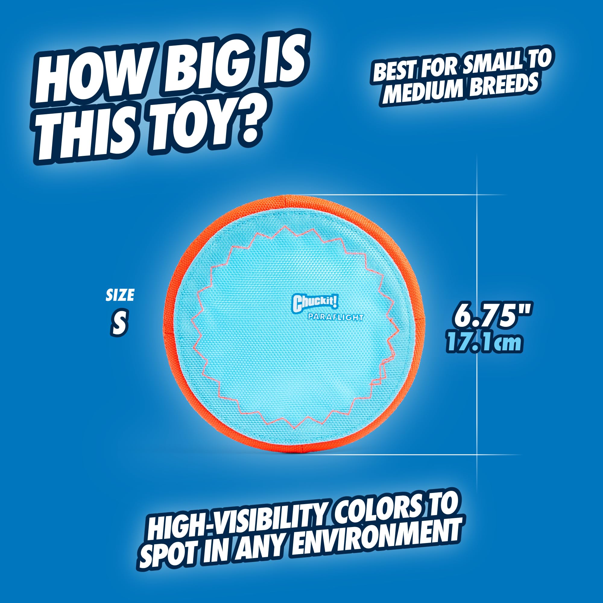 Chuckit! Paraflight Flying Disc Dog Toy - Water Floating Flyer - Durable Nylon Construction With Soft Rubber Edges - For Small And Medium Dogs - Size Small - 6.75' L X 6.75' W - Pack Of 1