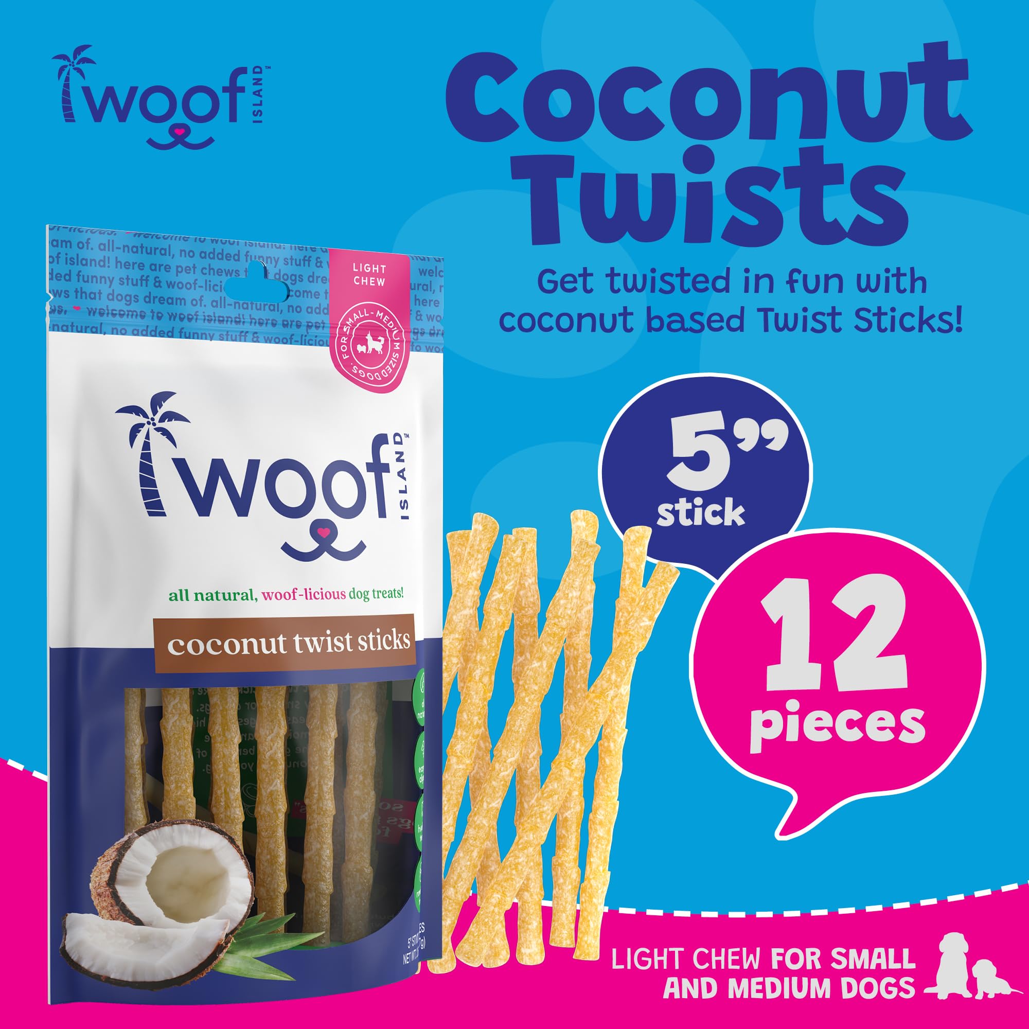 Woof Island Coconut Doggie Chews - Premium, All Natural Coconut Pet Treats - Healthy Puppy & Vitamin Rich Rawhide Free Chews