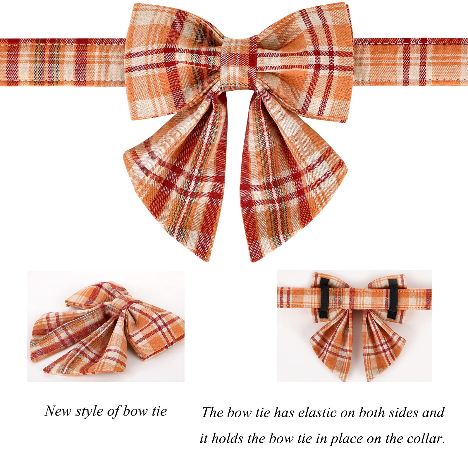 Lionet Paws Fall Dog Collar With Bowtie, Orange Dog Collar With Plastic Buckle For Small Dog Halloween Thanksgiving Day Gift, S, 10-16 In