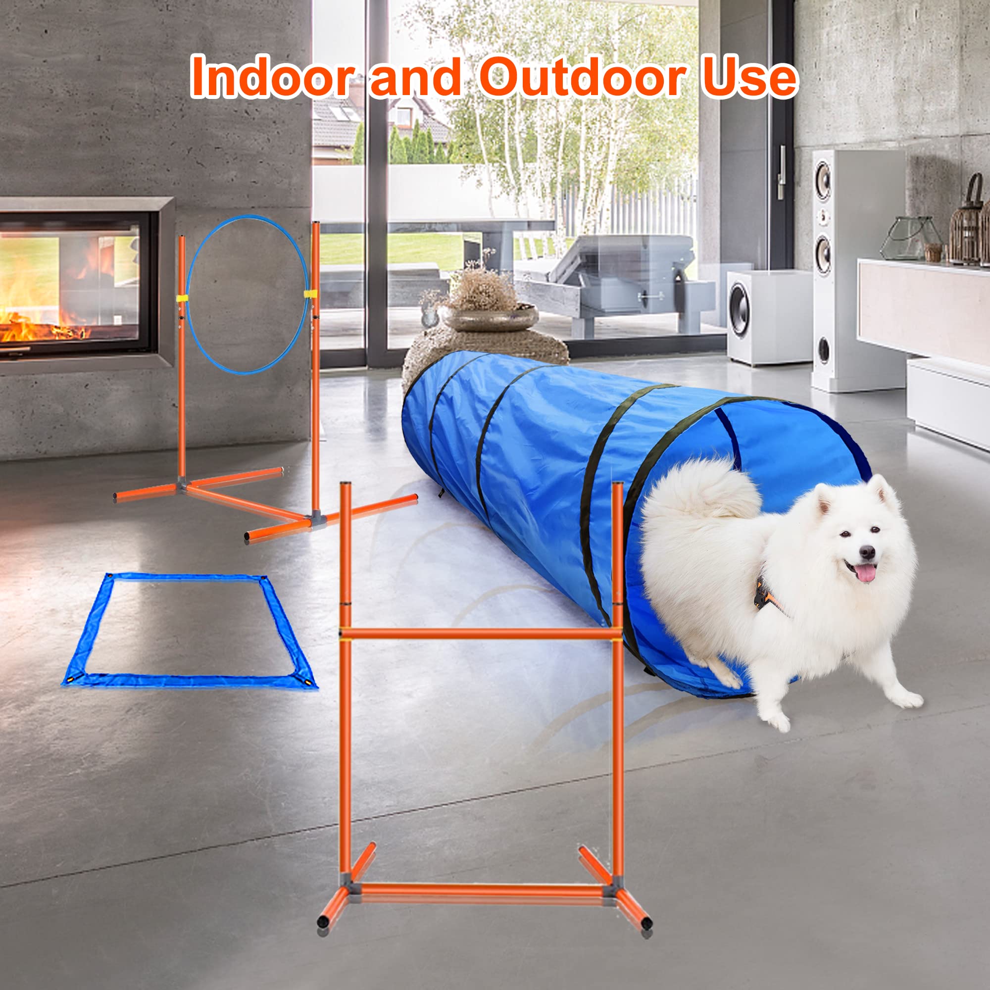 Geerduo Dog Agility Training Equipment, Obstacle Agility Training Starter Kit For Doggie, Including Tunnel, 27 Weave Poles, Adju