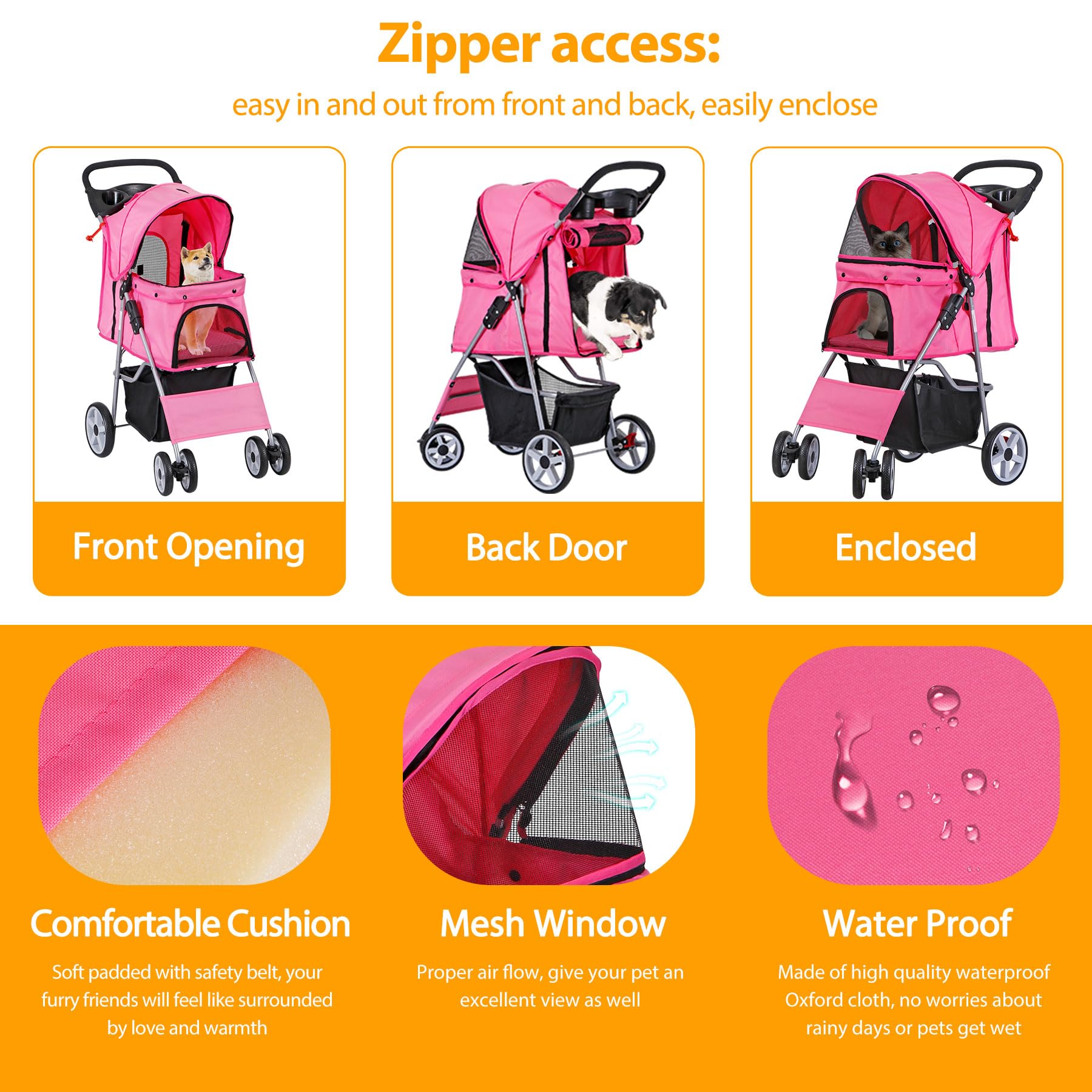 Epetlover 4 Wheels Dog Stroller Folding Pet Strolling Cart For Small Medium Cats Puppies Portable Jogger Travel Camping Puppy Ca