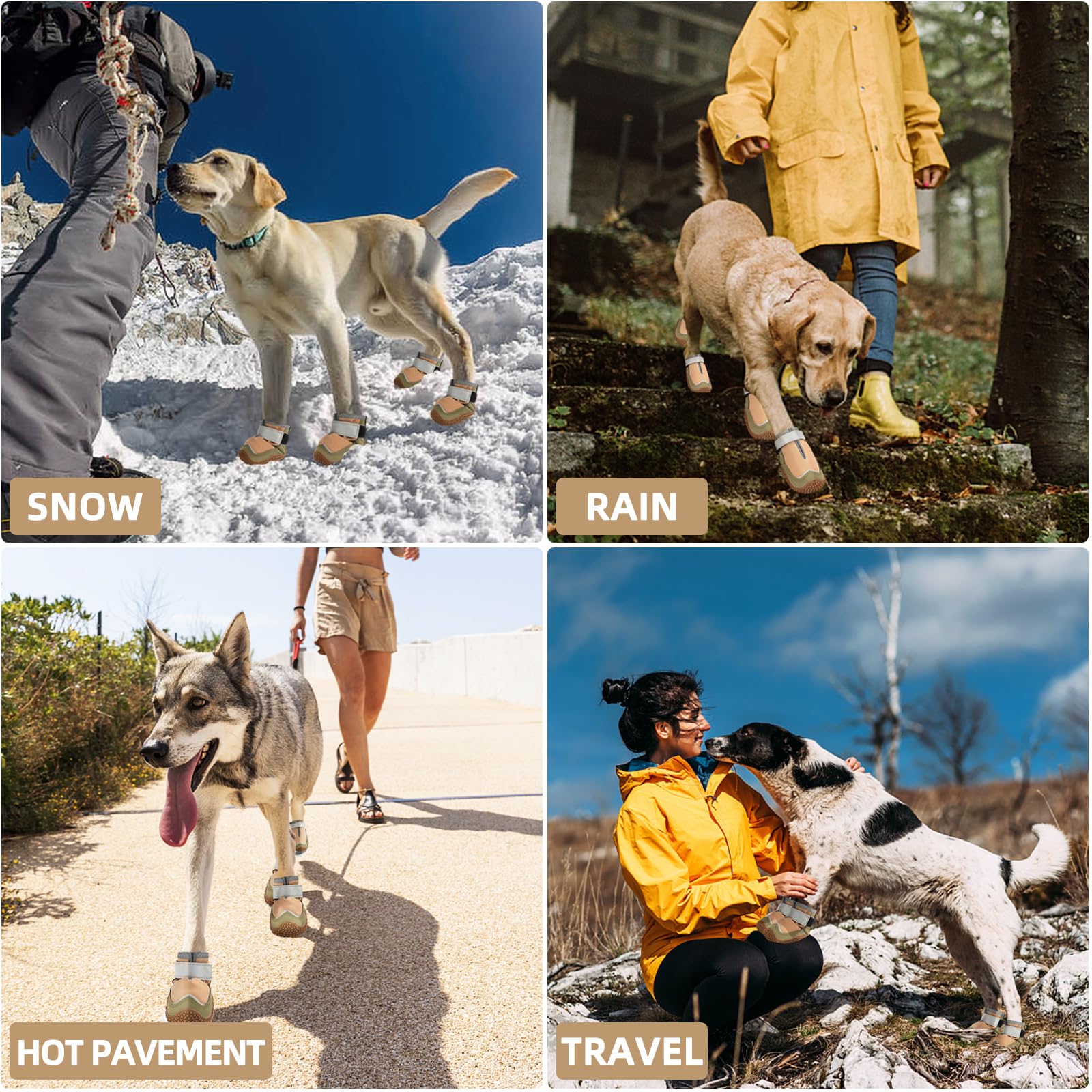 Hcpet Dog Boots for Large Dogs, Comfort Nylon Paw Protectors, Size 5, Brown, Ideal for Hot Pavement & Winter Snow, Model A1085-BR-5
