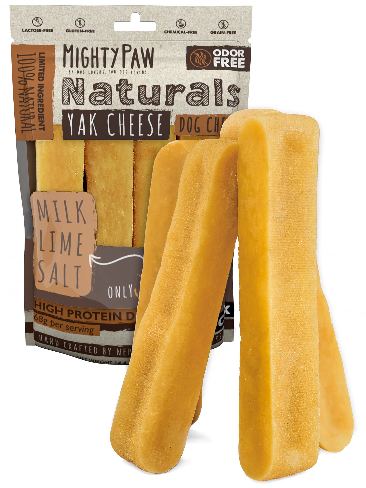 Mighty Paw Yak Cheese Dog Chews | All-Natural Treats for Dogs - High Protein Treat With 68 Grams Of Protein Per Chew - Delicious