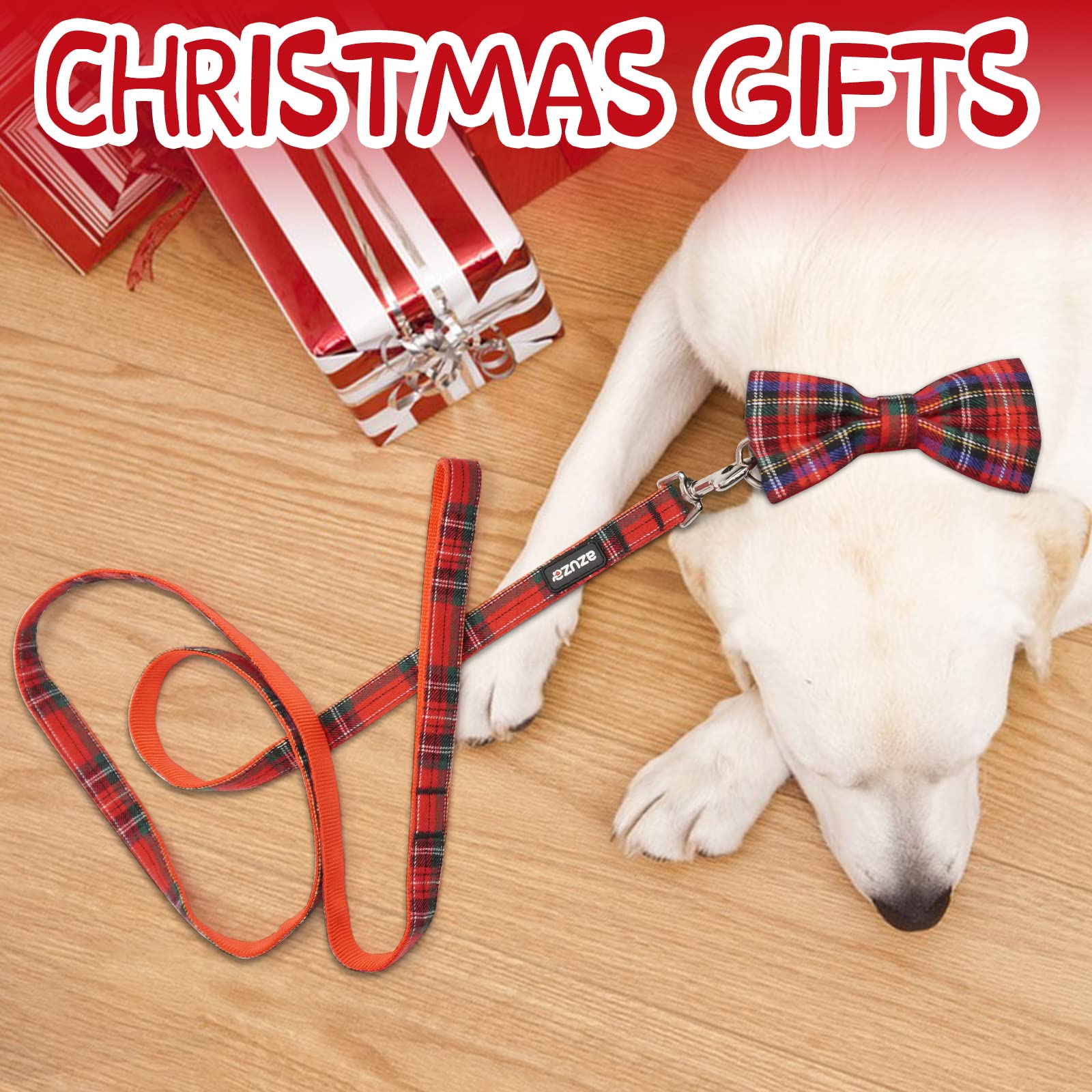 Azuza Christmas Buffalo Dog Collar And Leash Set, Classic Plaid Collar With Removable Bowtie And Matching Leash For Puppy Small Dogs