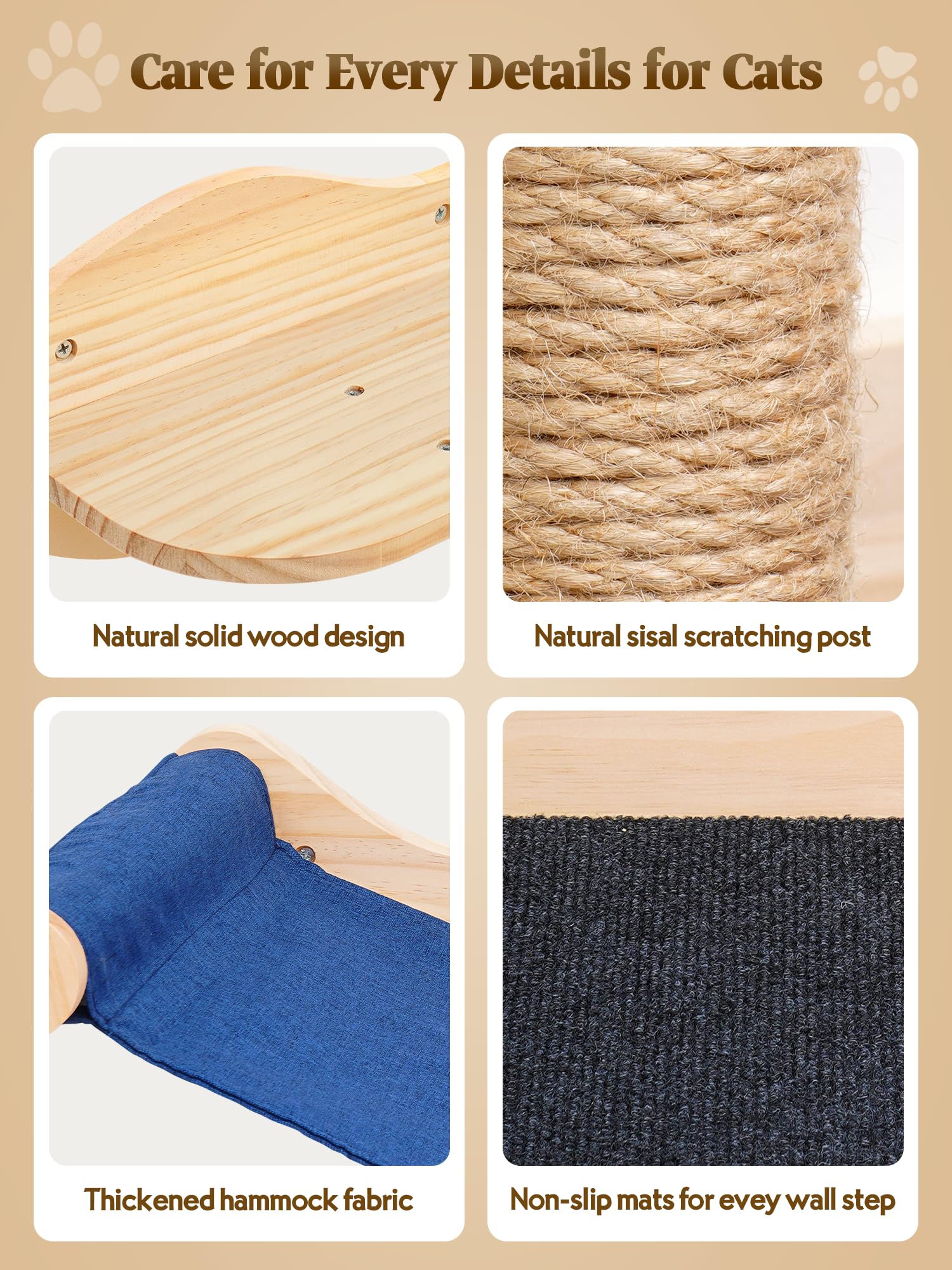 Cat Wall Shelves Furniture Set Cat Shelves For Wall For Large Adult Cats Kittens Wall-Mounted Cat Wall Steps Shelf Perches Climb