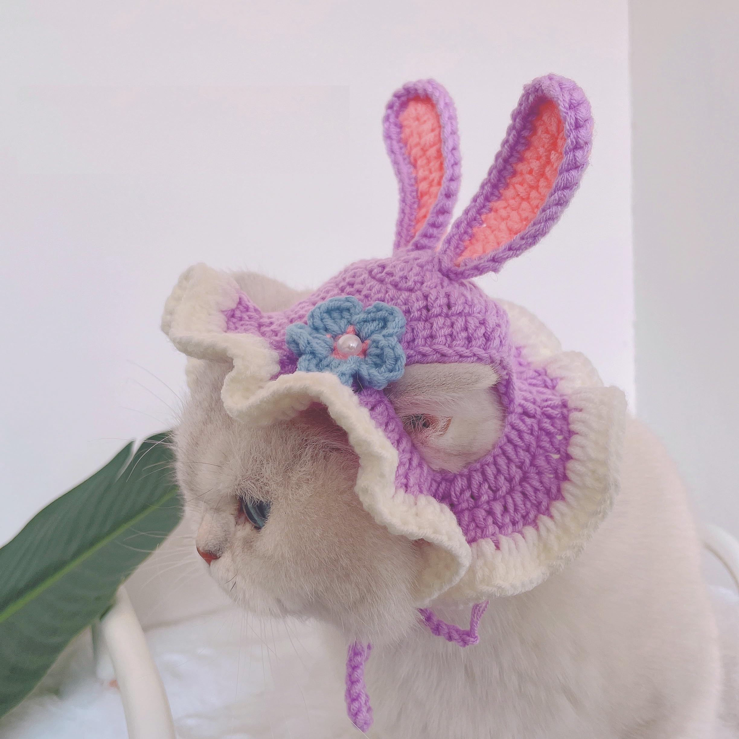 Qwinee 3D Ear Design Knit Cute Dog Hat Soft Cat Hat Rabbit Hat Halloween Christmas Party Costume Head Wear Accessories For Puppy