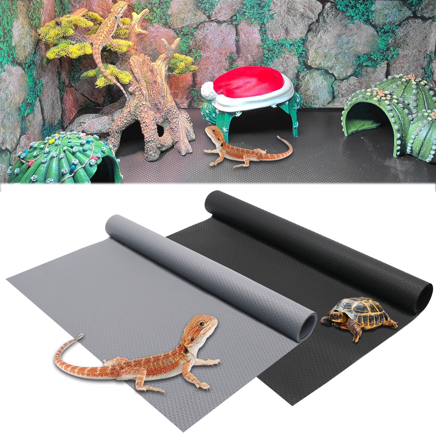 Ruenxg Reptile Carpet Reptile Mat 2 Pack Bearded Dragon Leopard Gecko Substrate Bearded Dragon Tank Flooring Snake Tortoise Bedd