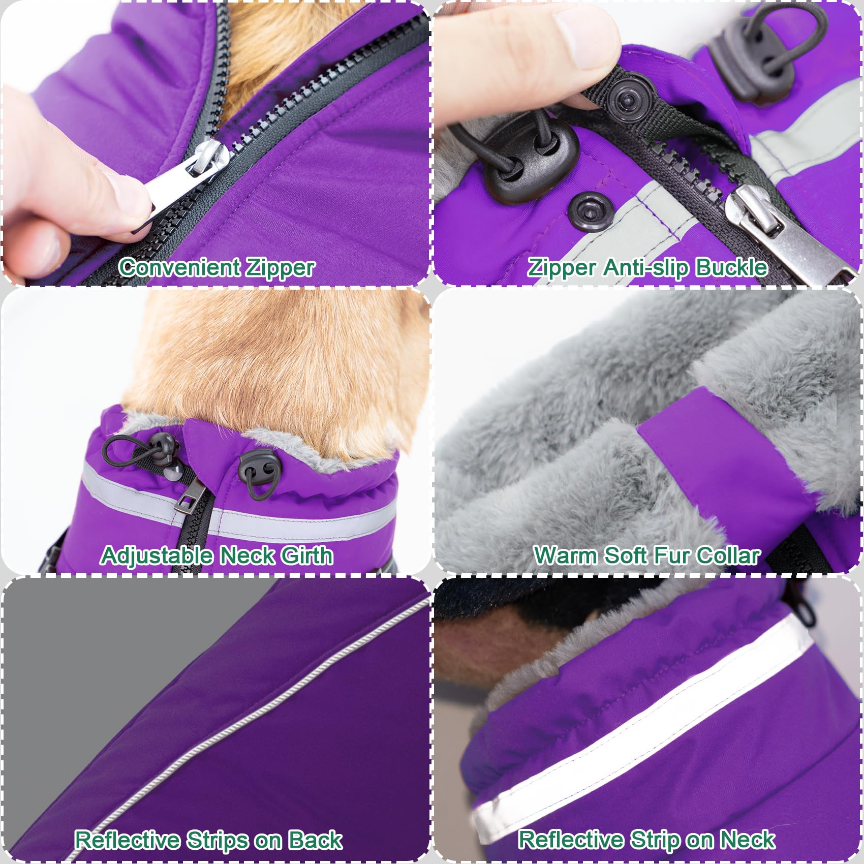Fragralley Waterproof Dog Coat with Harness, Fleece Lined Warm Puffer Jacket, Adjustable Reflective Windproof Parka for Small Me