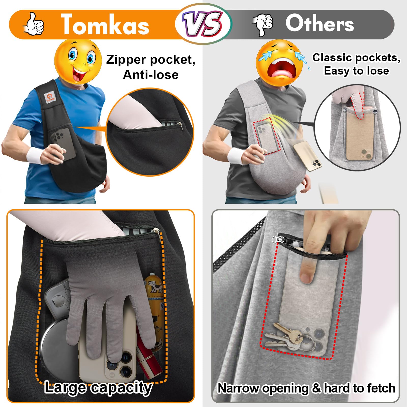 Tomkas Small Dog Sling Carrier - Adjustable Strap & Zip Pocket - Suitable For Puppies (Black)