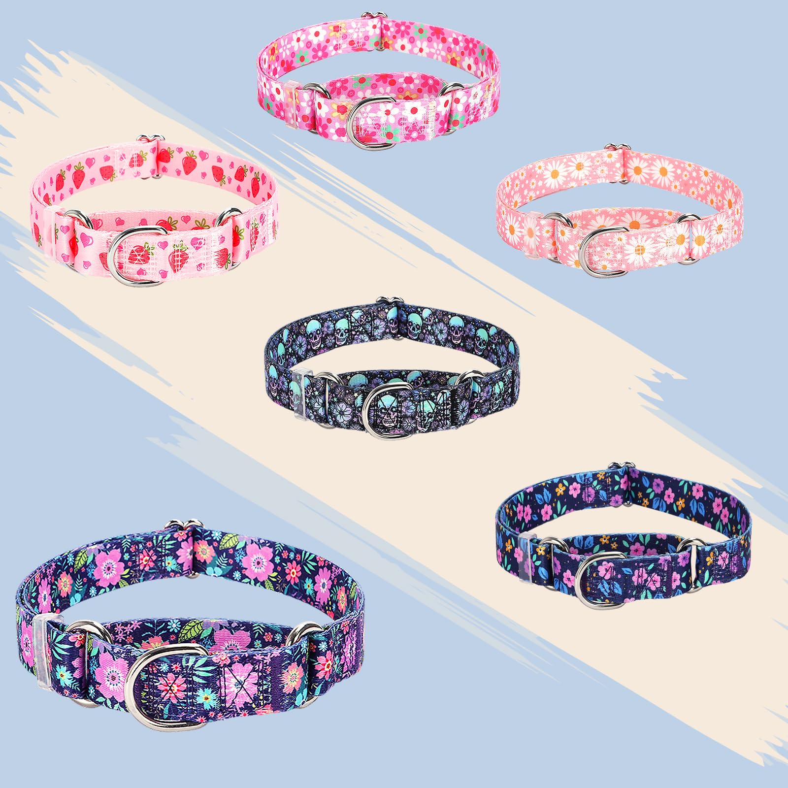 Martingale Collar For Dogs, Adjustable Soft Nylon Dog Collars With Special Design Flower Patterns For Small Medium Large Dog(L)