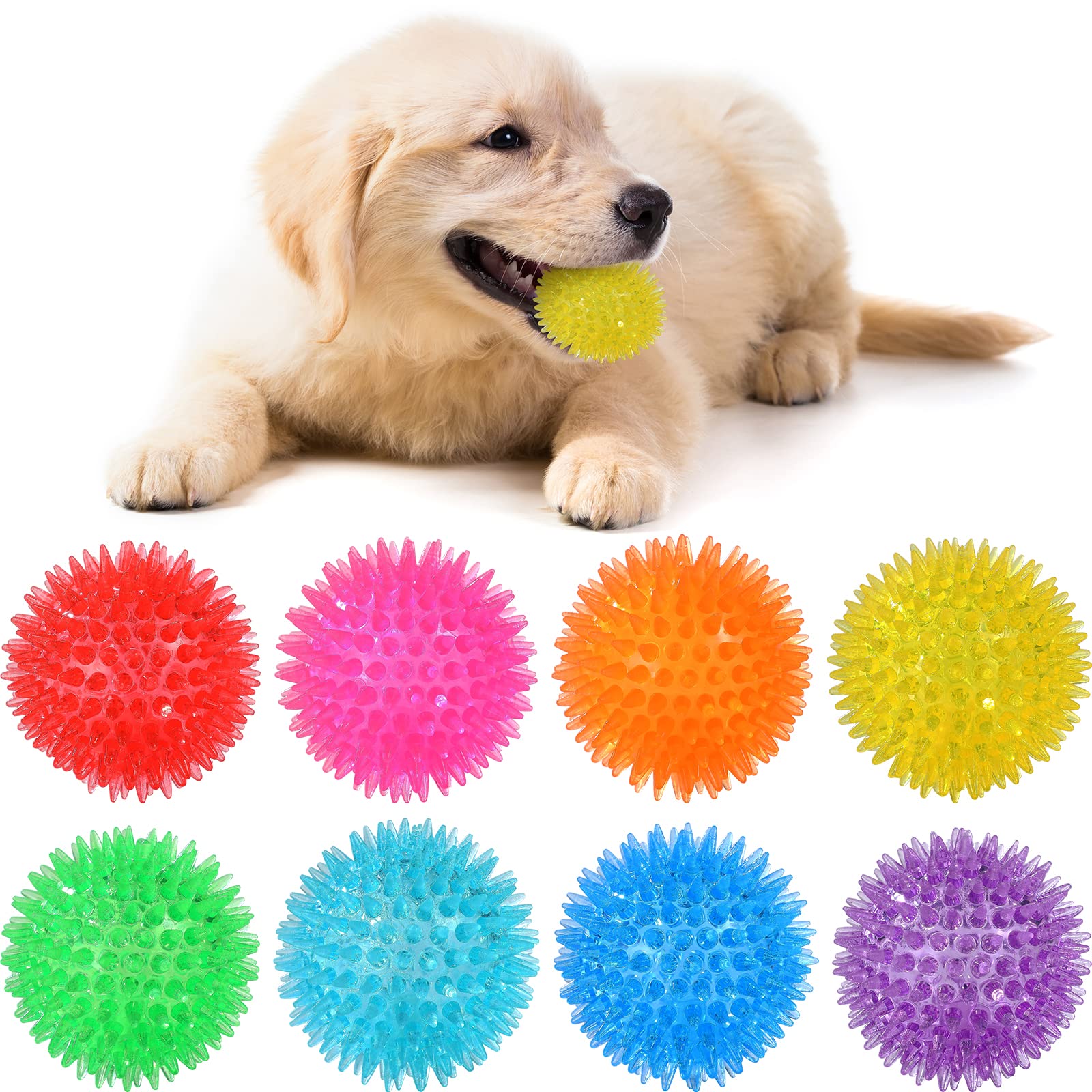 VITEVER Squeaky Dog Toy Balls - 8 Colors, 2.5" Small Set, Durable TRP Rubber, Safe for Teething and Training