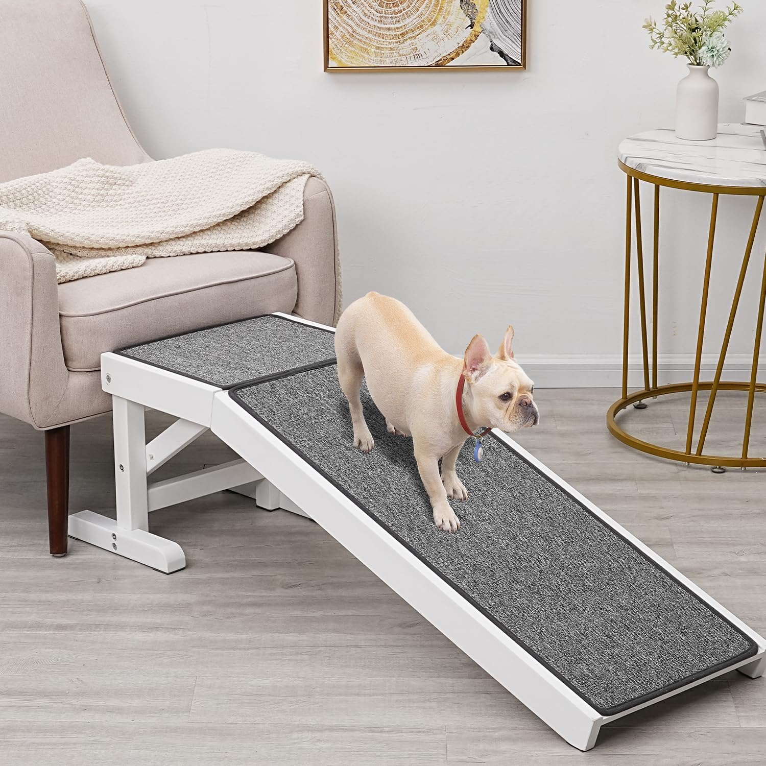 Mewang Dog Ramp For Bed - Pet Ramp For Dogs With Non-Slip Carpet And Top Platform - 49.2'' Long Dog Ramps For Small Dogs Medium 